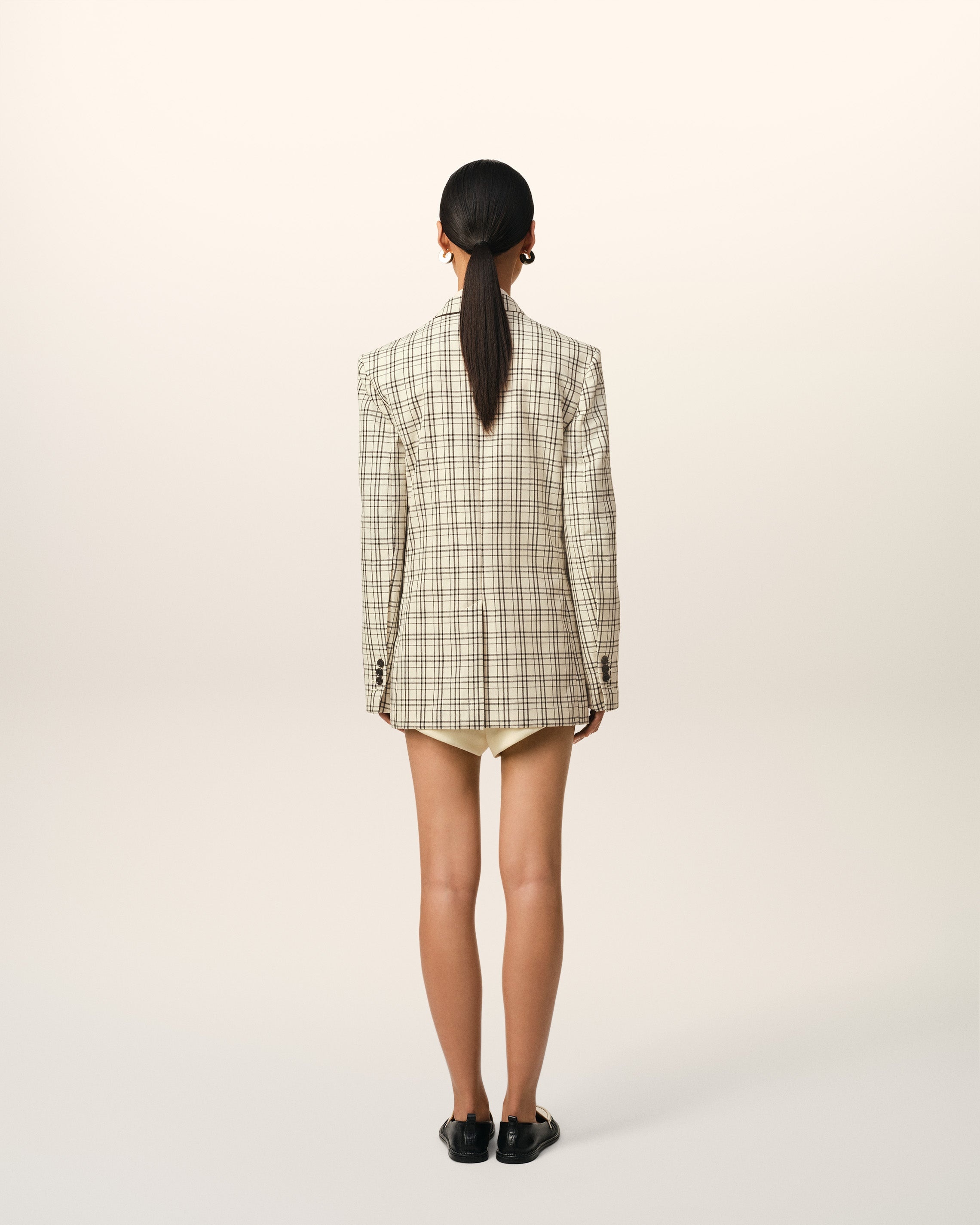 BEIGE CHECKED WOOL SEMI-LINED JACKET - 5