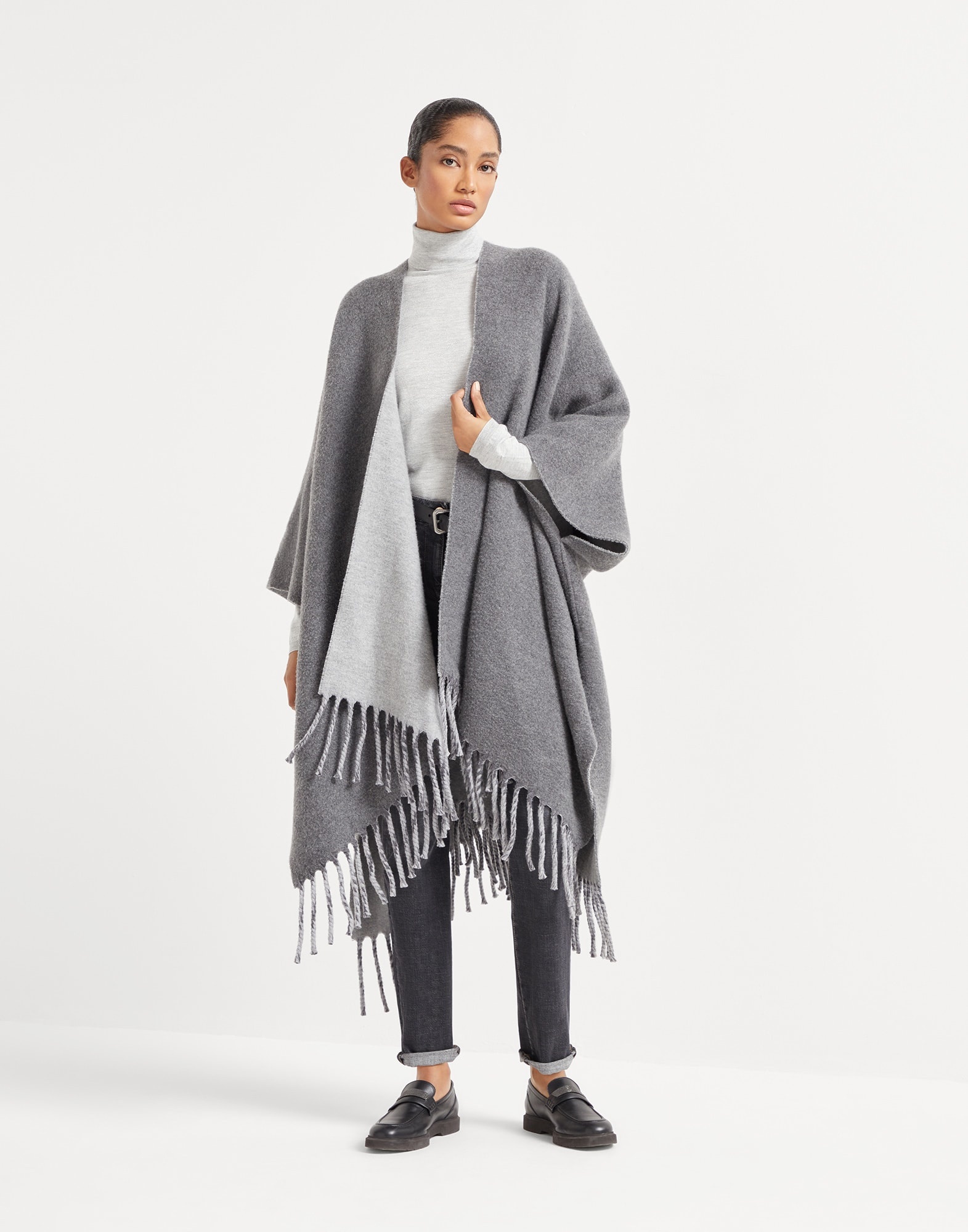 Wool and cashmere reversible double knit poncho - 5