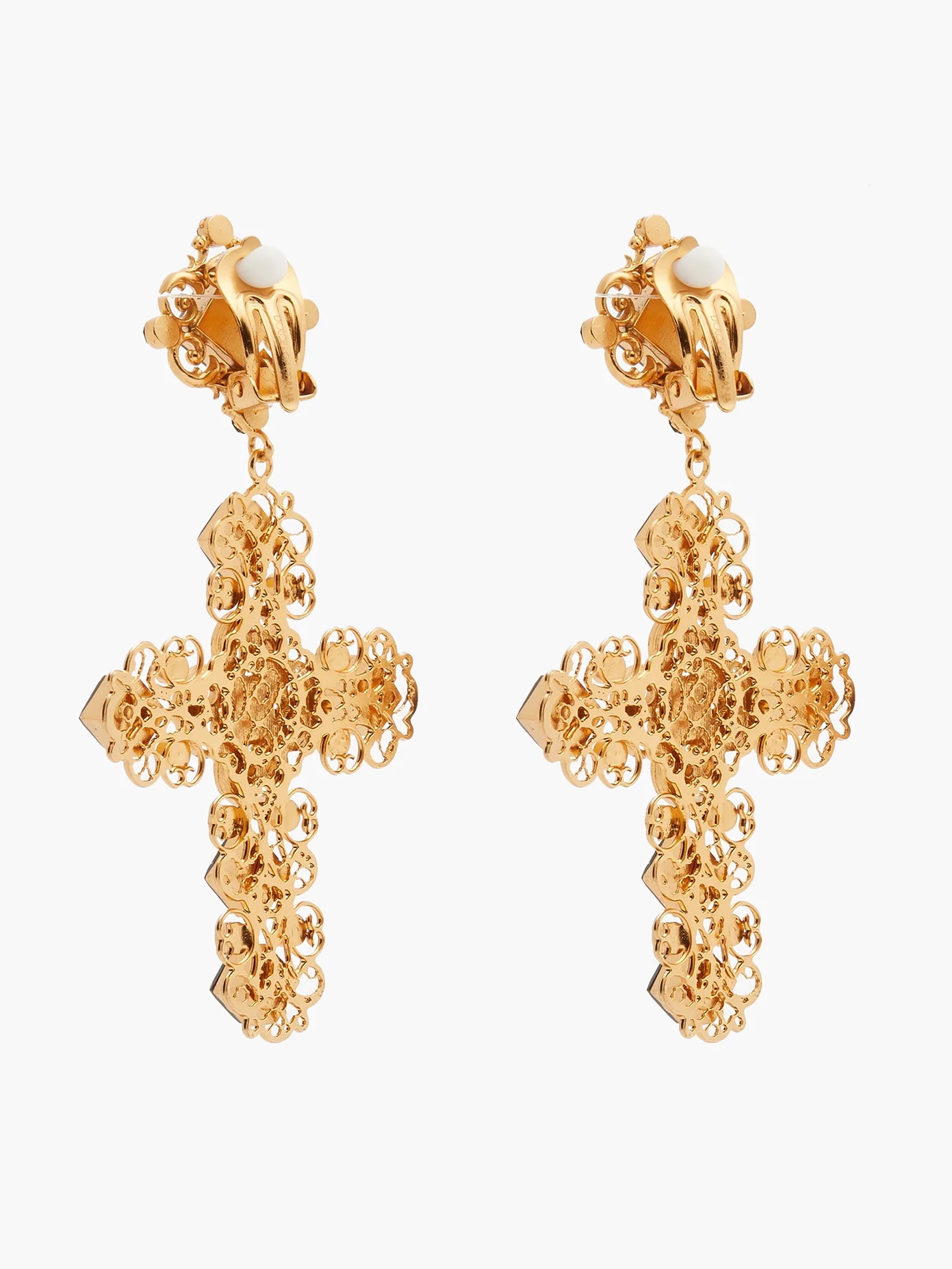 Beaded crystal-embellished cross-pendant earrings - 5