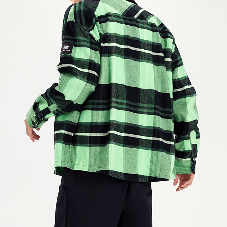 Li-Ning BADFIVE Sports Basketball Series Plaid Loose Fleece Lined Long Sleeves Shirt 'Green' ASHS005 - 4