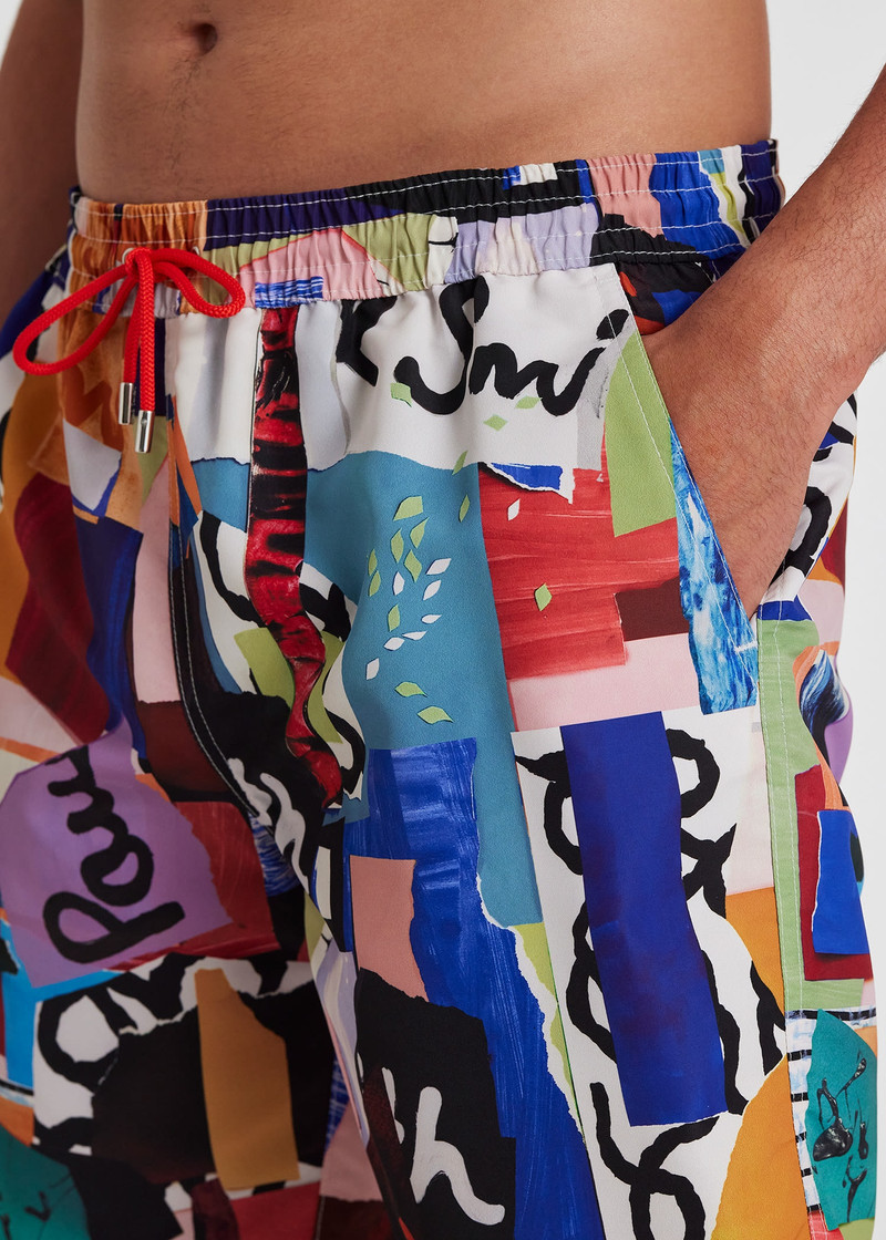 'Collage' Print Long Swim Shorts 5