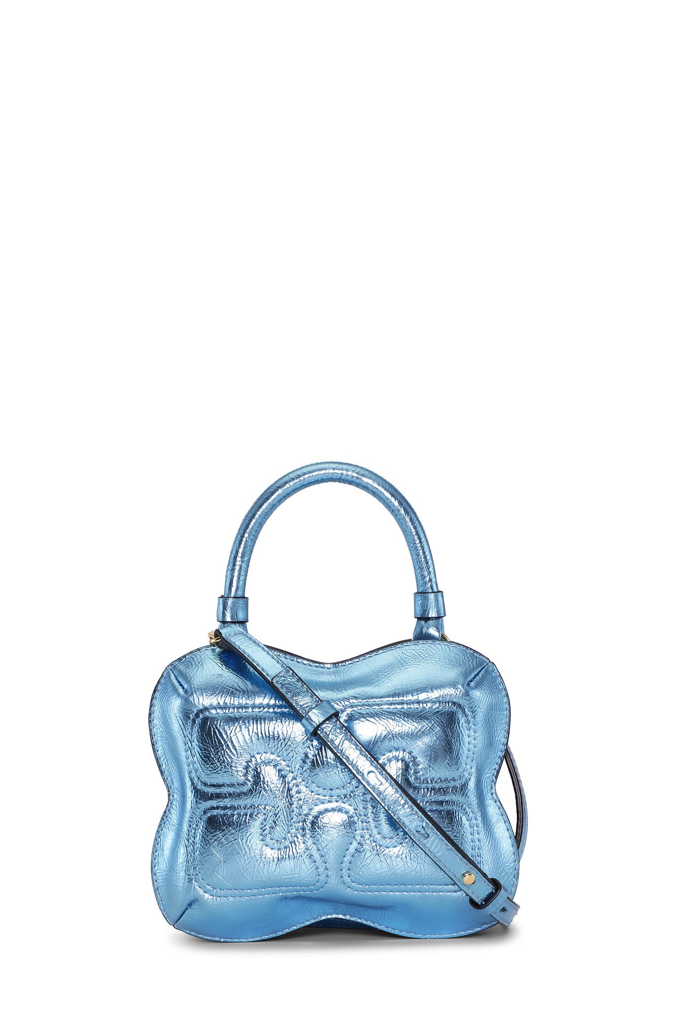 GANNI METALLIC BLUE SMALL BUTTERFLY CROSSBODY BAG | ganni
