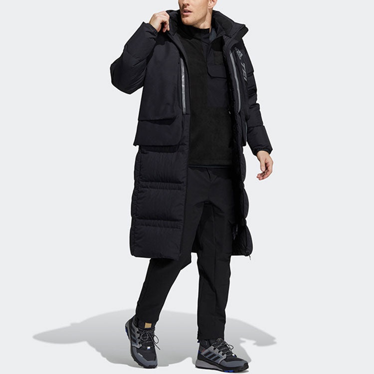 adidas Outdoor Sports Detachable Vest Long Hooded With Down Feather Jacket Black H13853 - 7