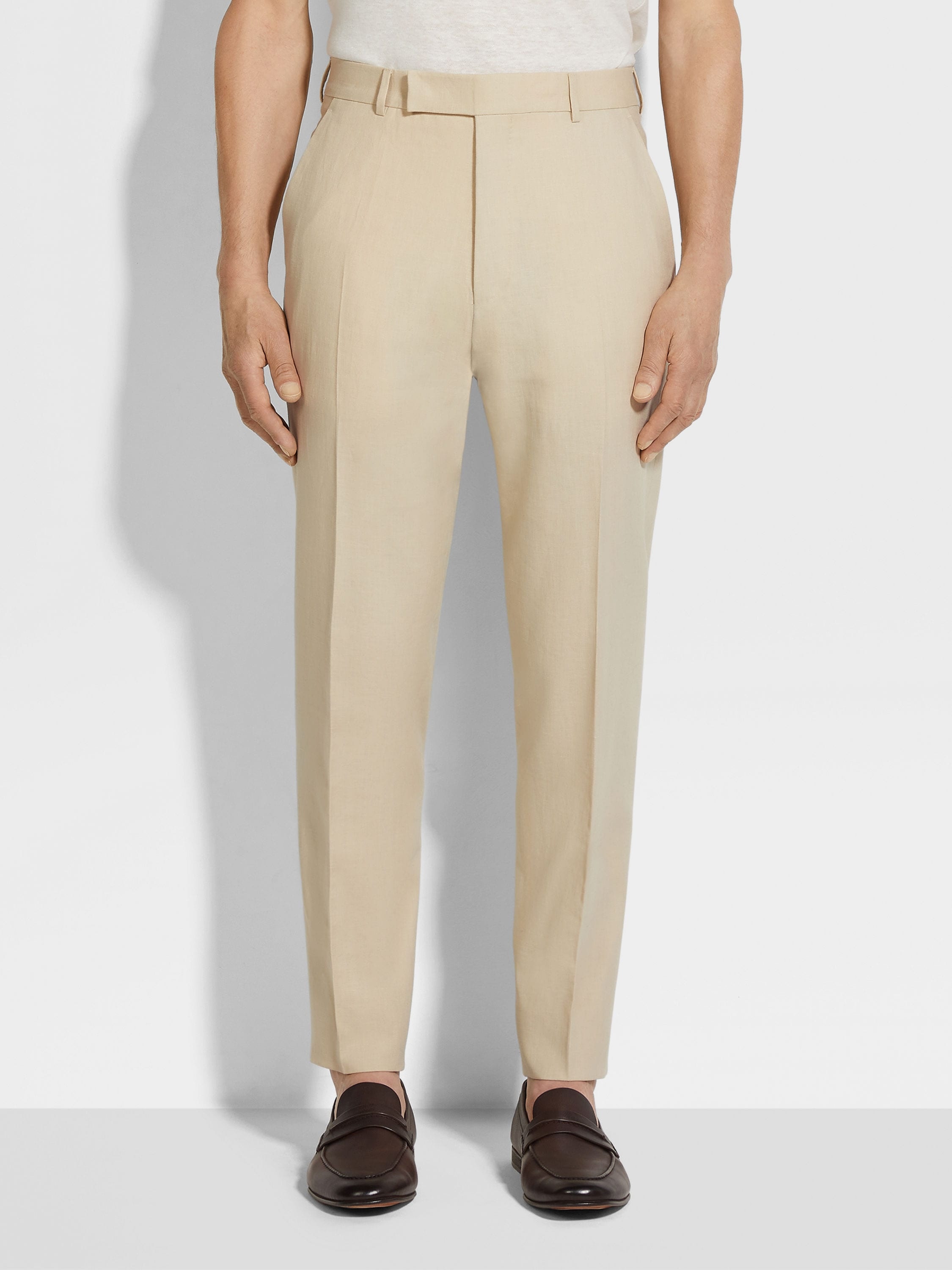 LIGHT BEIGE OASI LINO PANTS - 4