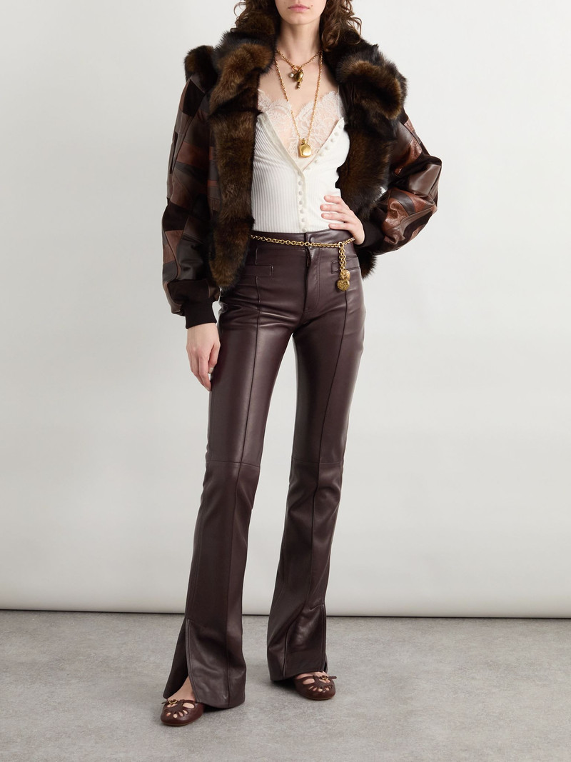 Chloé Leather flared pants Brown outlook