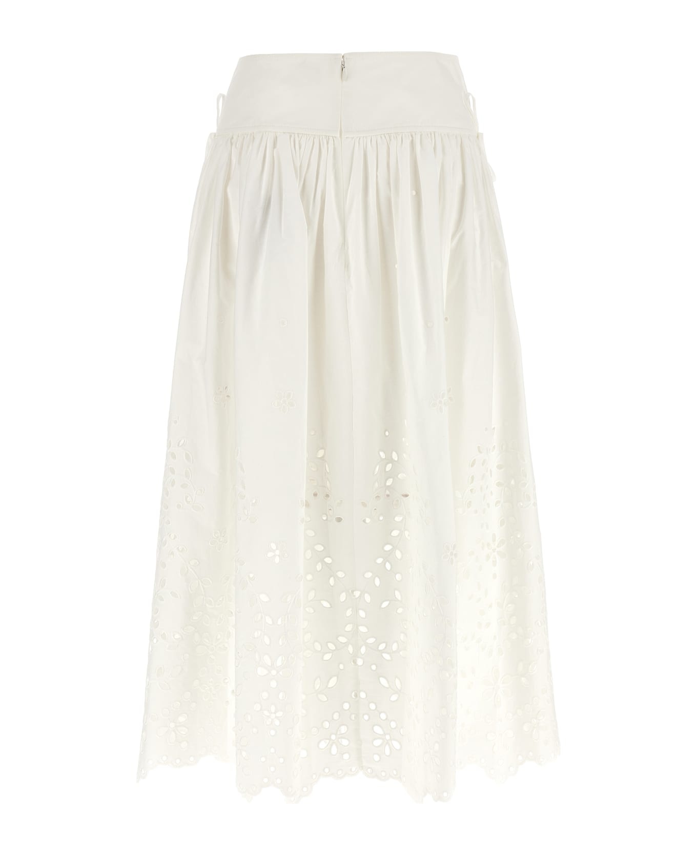 'white Cotton Embroidered Midi' Skirt - 2