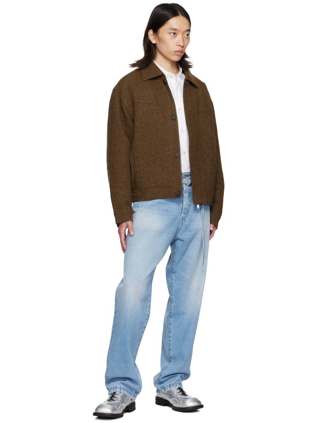Brown Herringbone Bomber Jacket - 4