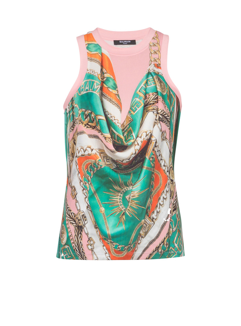 Trompe-l'œil-style Balmain Foulard print vest top 1