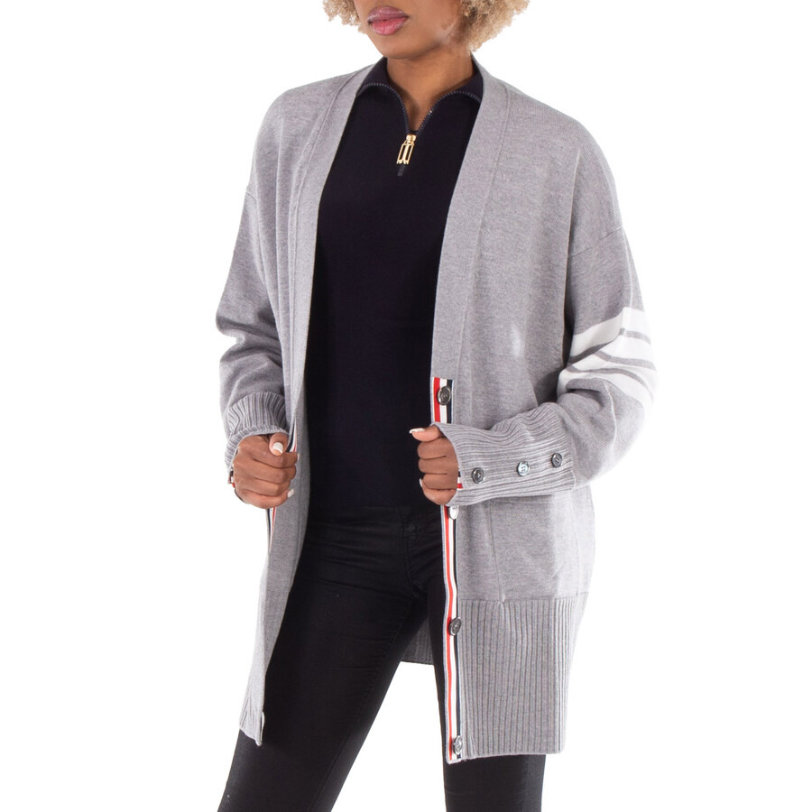 Thom Browne Light Grey 4-Bar Exaggerated Fit V-Neck Cardigan - 2