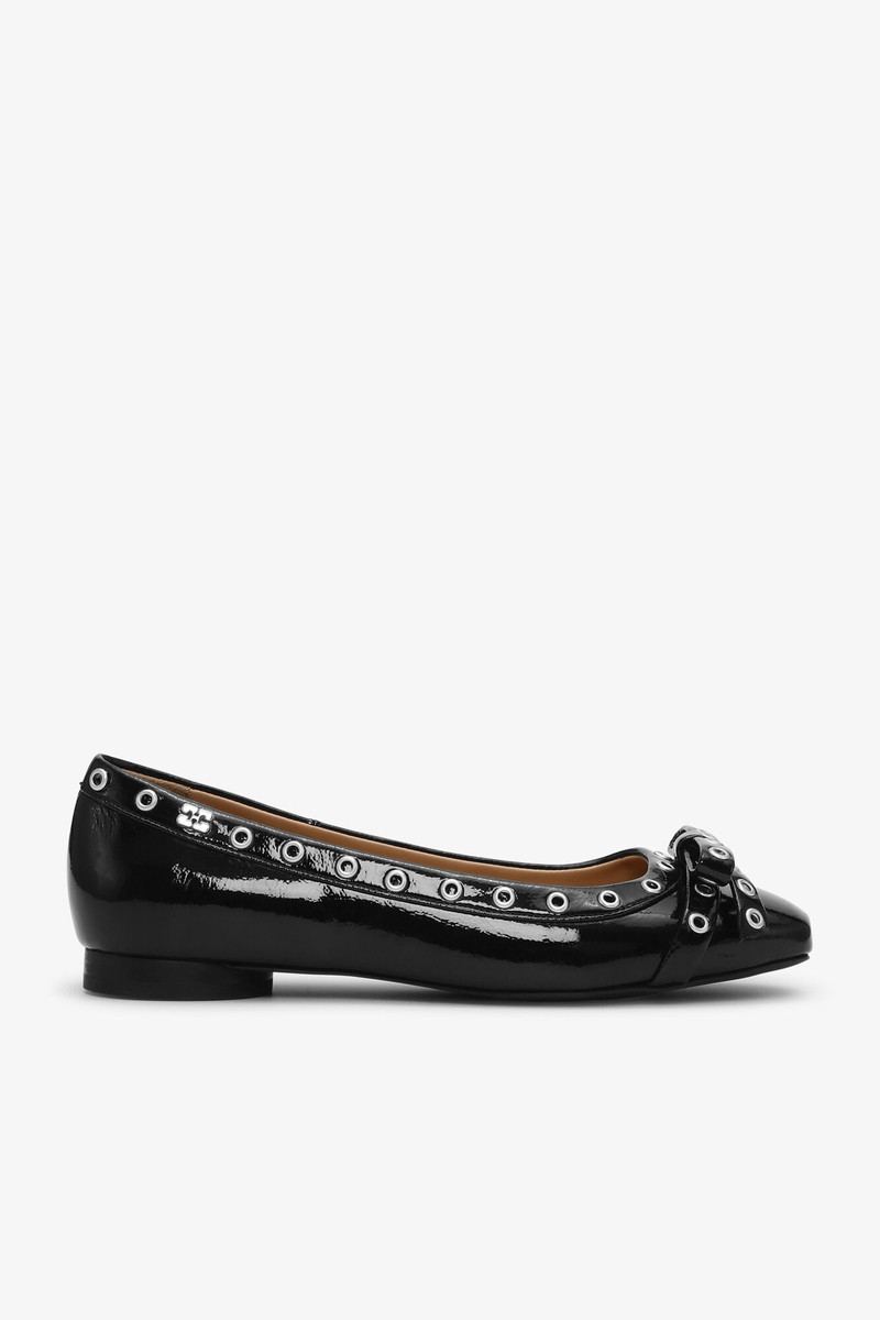 BLACK EYELET BOW BALLERINAS - 1