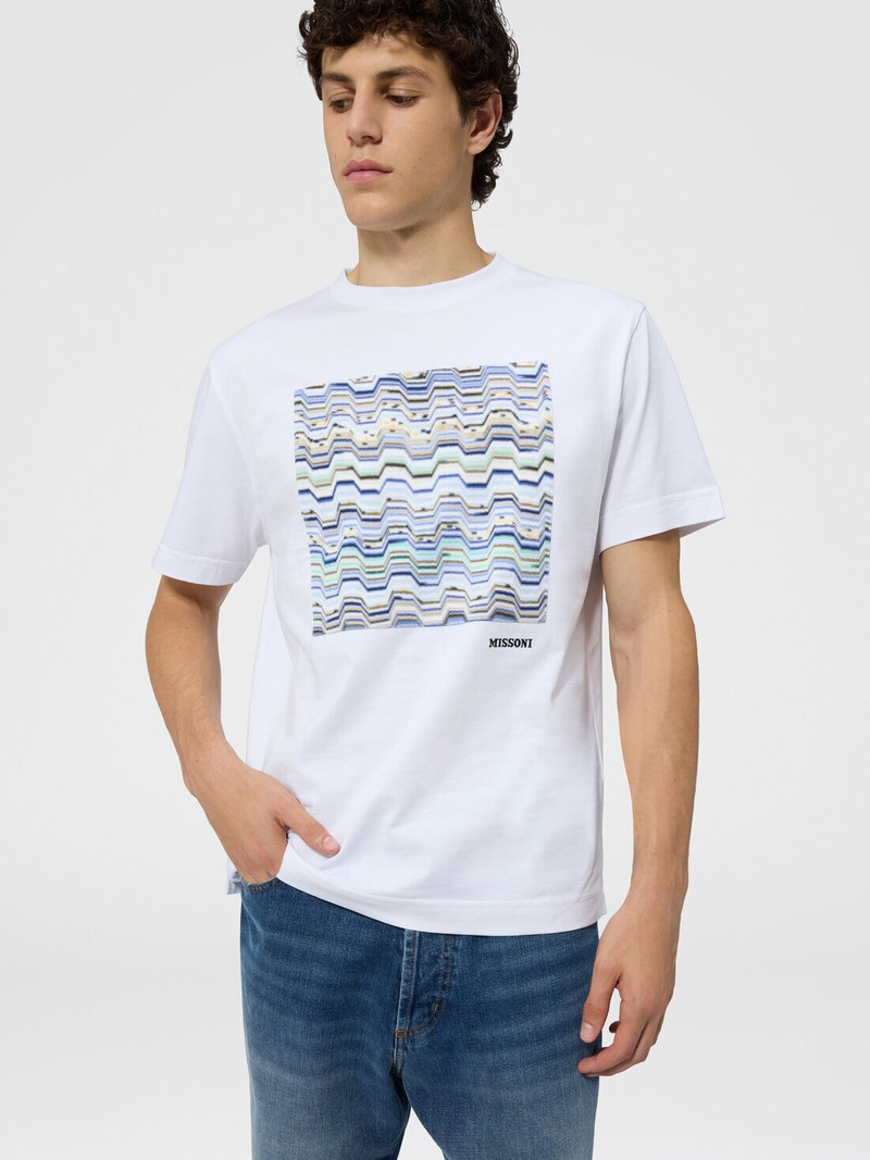 Crew-neck cotton t-shirt with snake pattern detailing 4