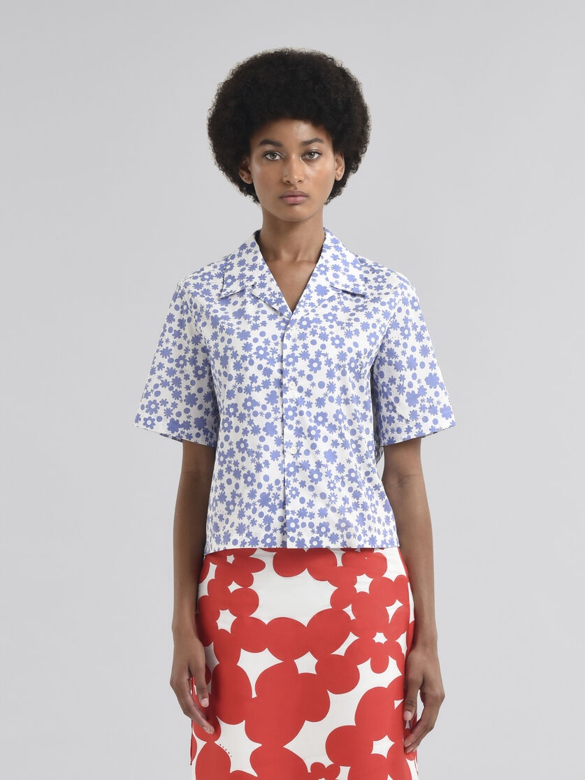 POPLIN BOWLING SHIRT WITH BLUE AND WHITE POP FIELDS MOTIF - 2