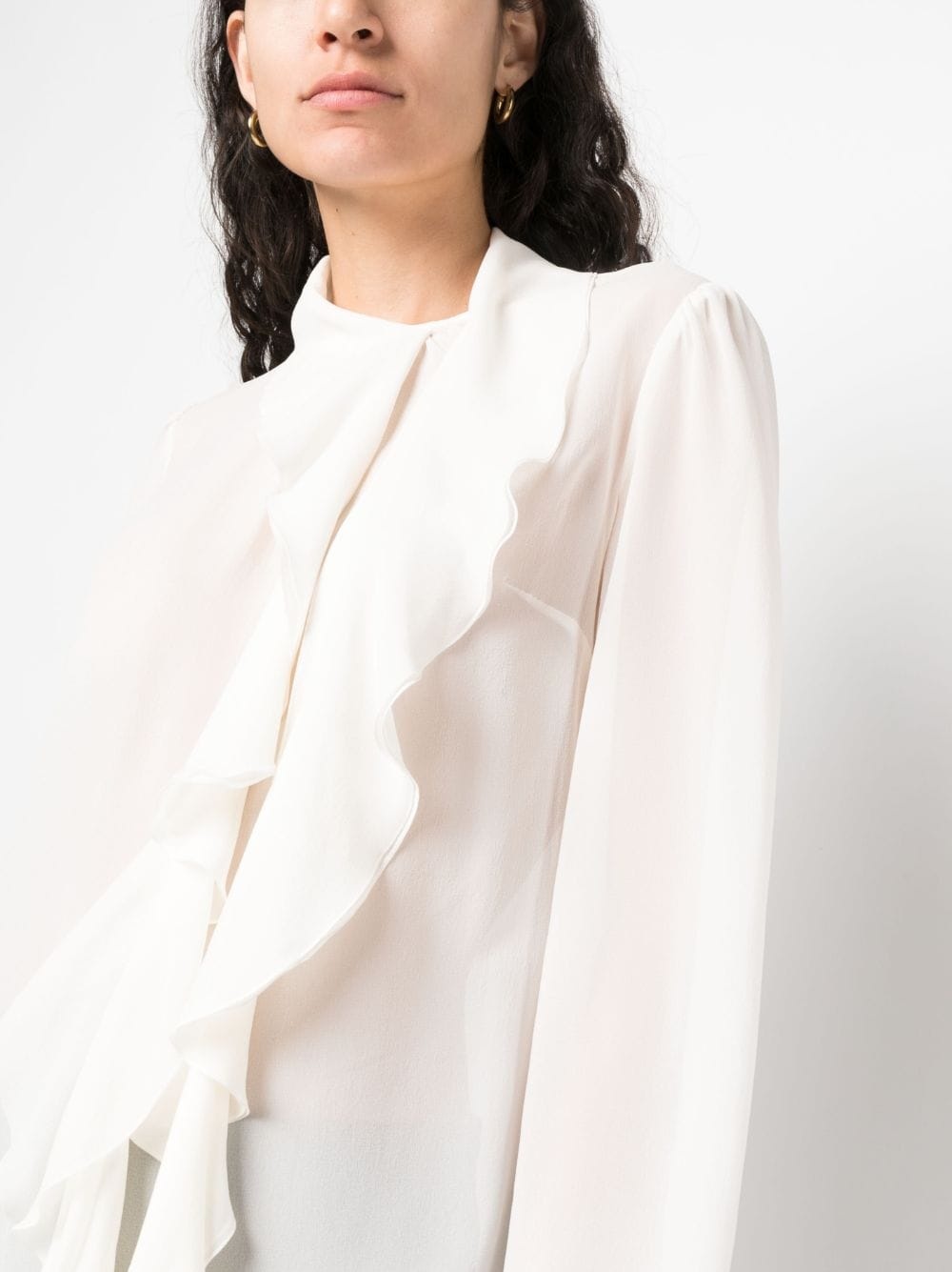 frilled-trim silk blouse - 5