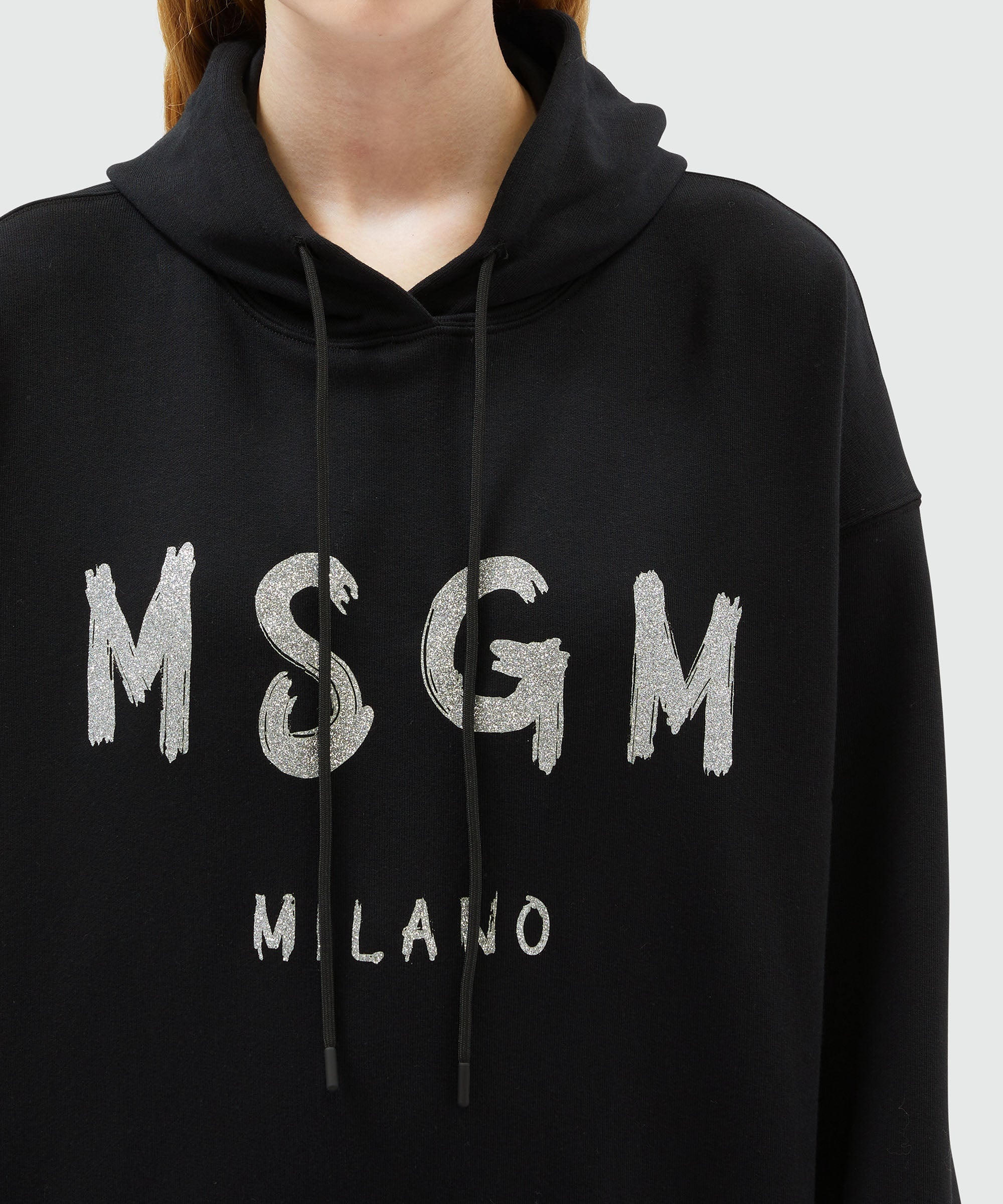 Black jersey sweatshirt with glitter brushstroke logo - 5