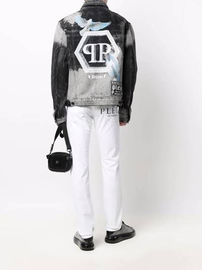 PHILIPP PLEIN bleached logo-print denim jacket outlook