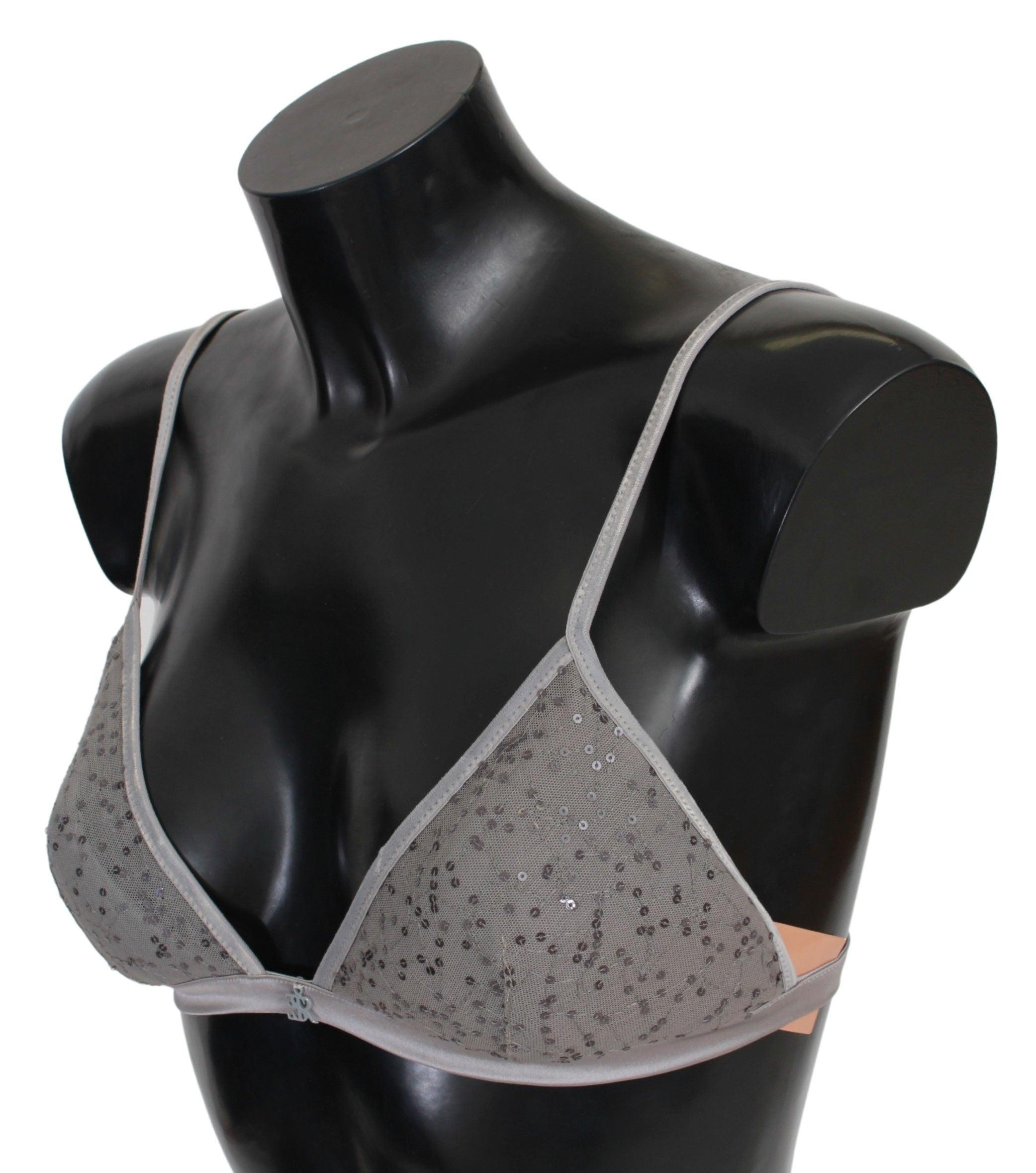 Ermanno Scervino - Ermanno Scervino Gray Nylon Sequined Triangolo Bra Underwear - 4