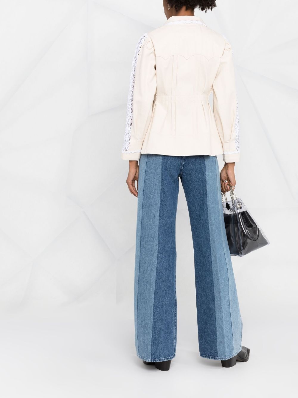 lace-trim pleat-detail fitted jacket - 4