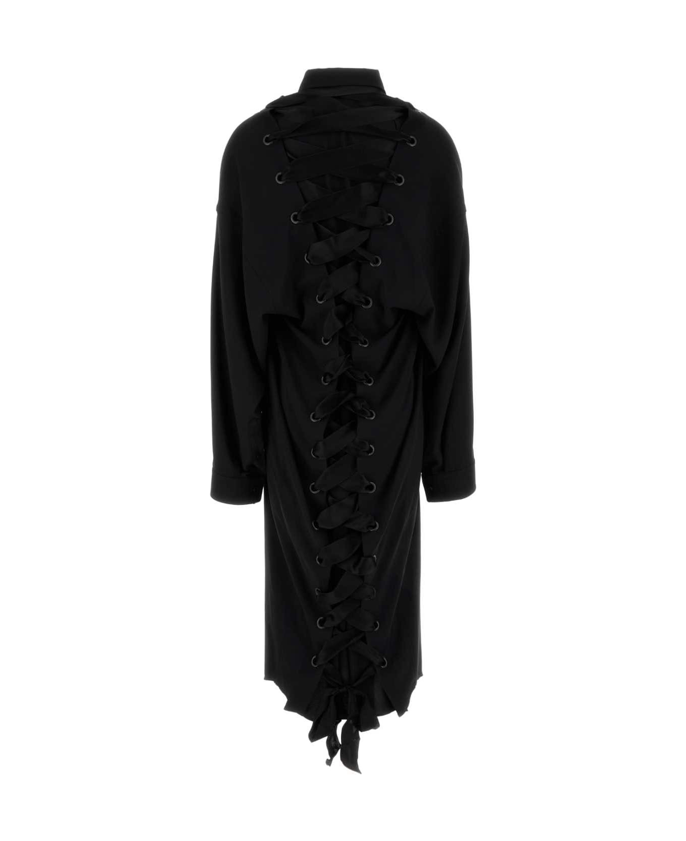 Black Crepe Shirt Dress - 2