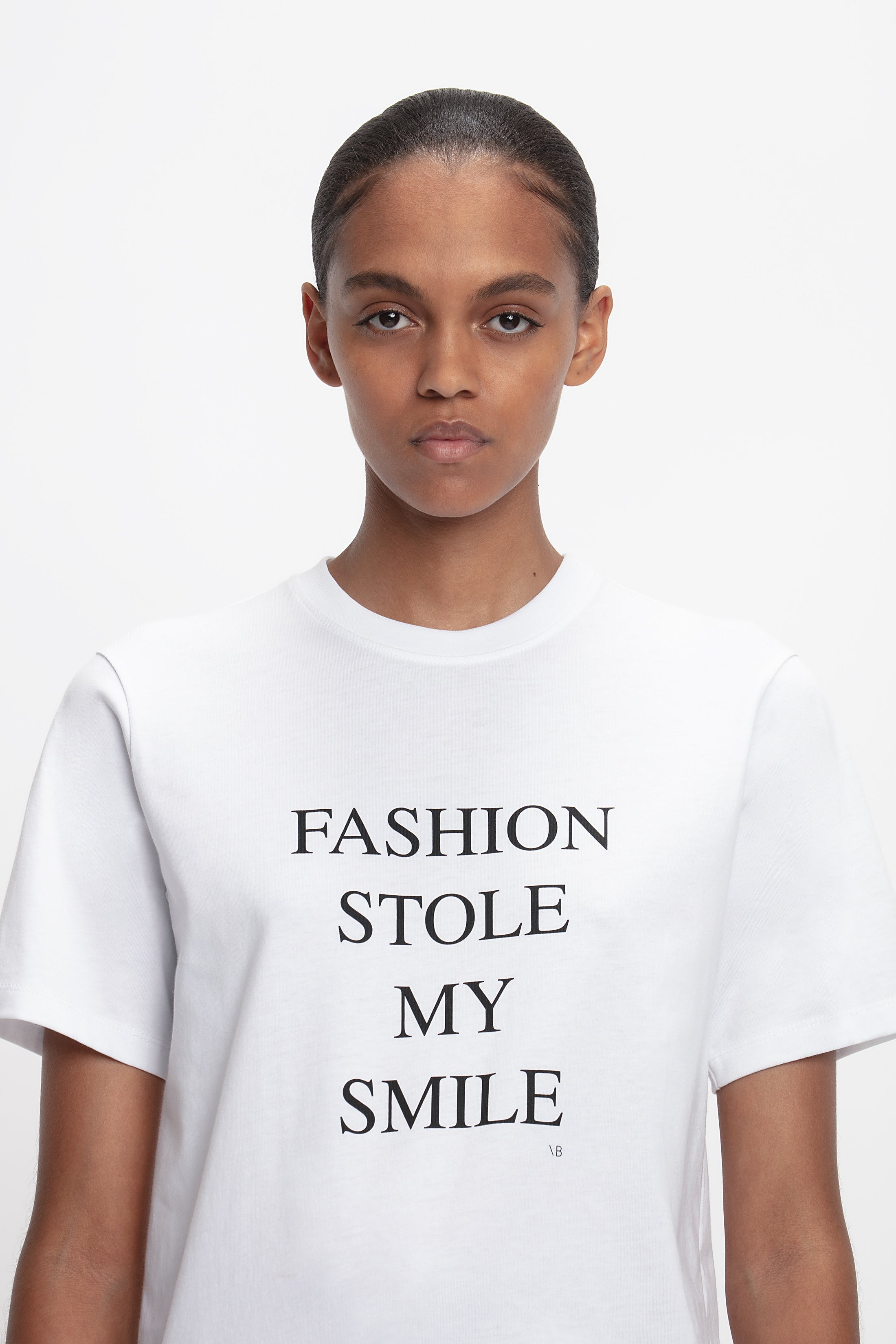 Fashion Stole My Smile Slogan T-Shirt In White - 5