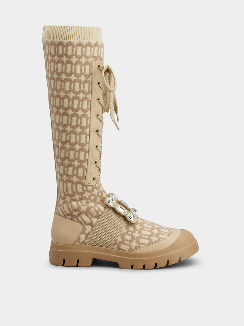 Walky Viv' Strass Buckle Socks Boots in Fabric and Leather 1