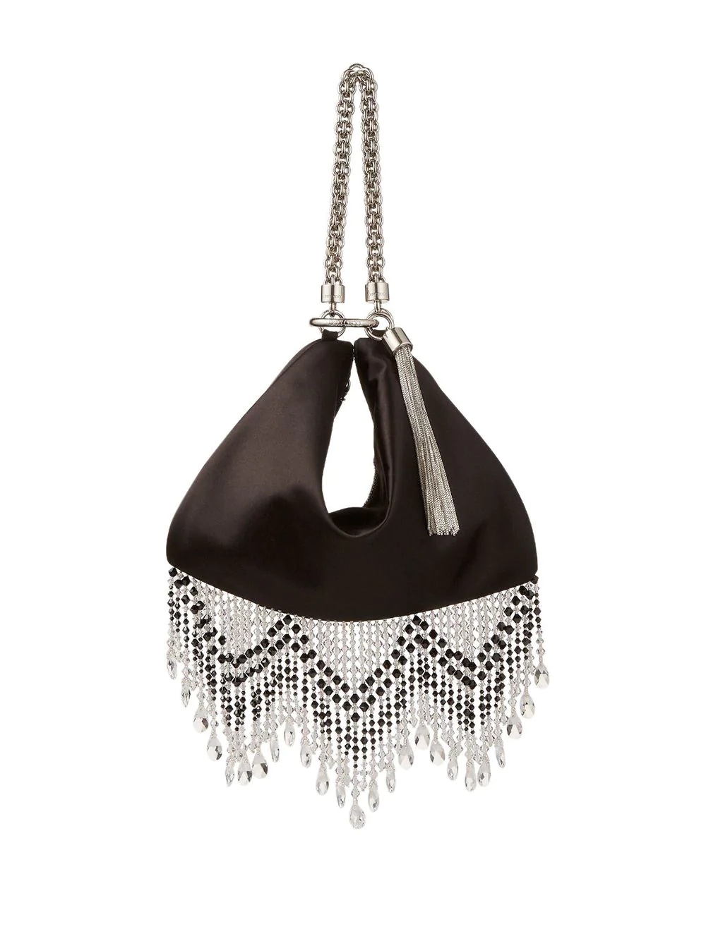 beaded fringe clutch bag with detachable chain shoulder strap - 1