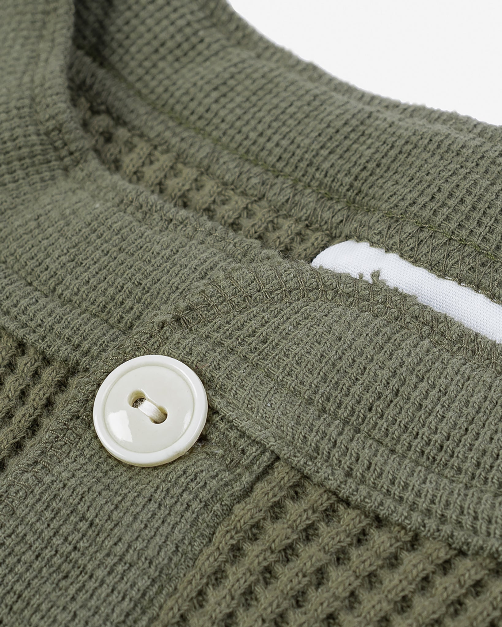IHTL-1213-OLV Waffle Knit Long Sleeved Thermal Henley - Olive - 9