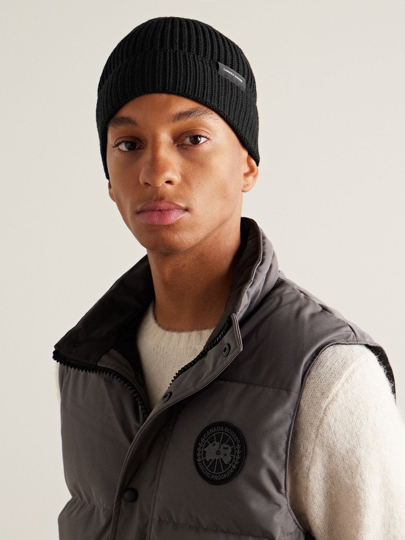 Canada Goose Logo-Appliquéd Ribbed Wool Beanie Black outlook