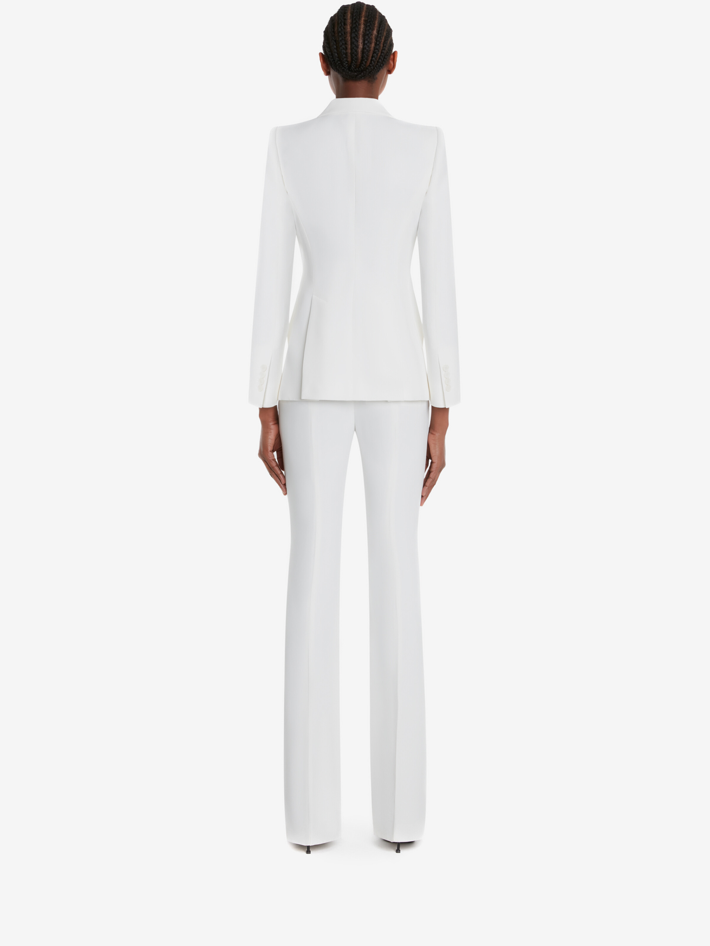 Women's Peak Shoulder Leaf Crepe Jacket in Light Ivory - 4