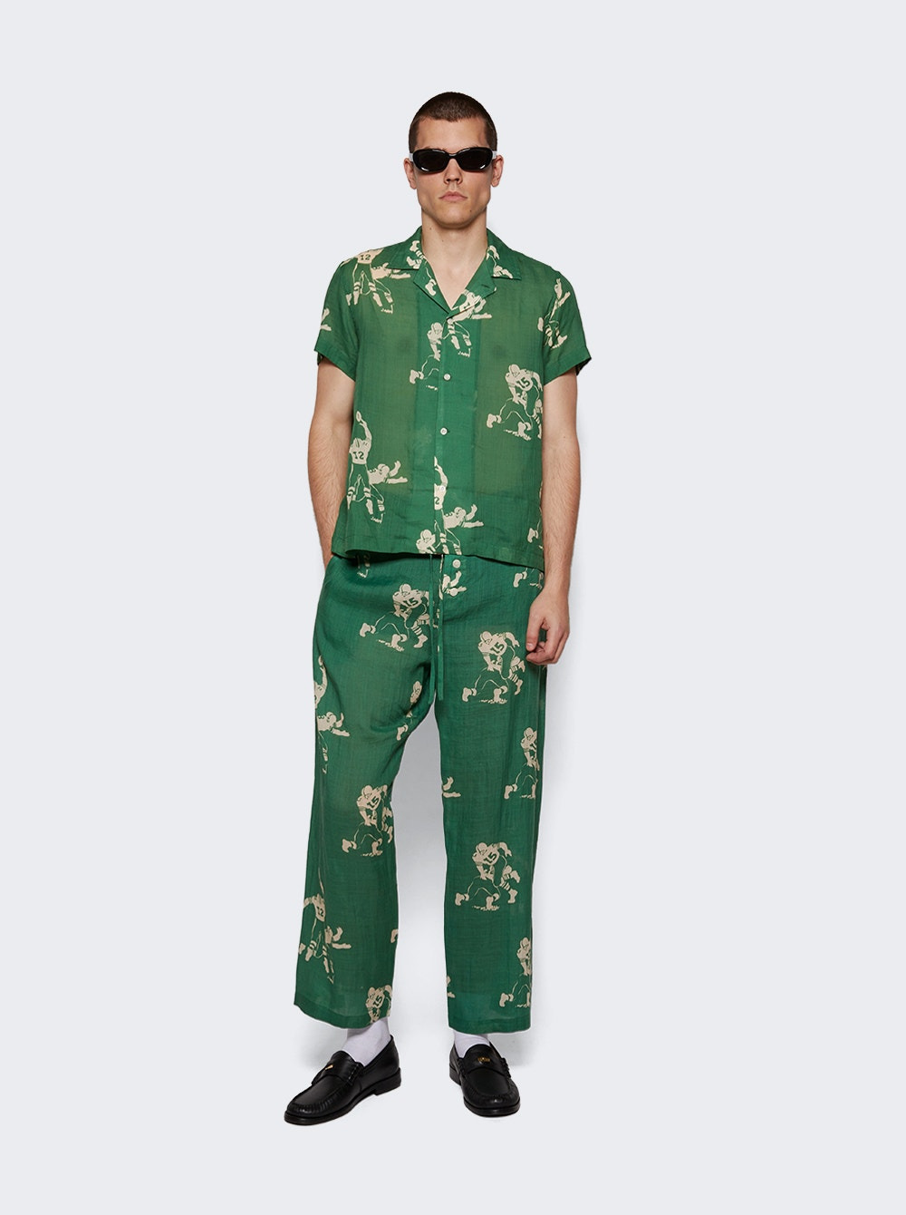 Football Linen Short Sleeve Shirt Green - 2