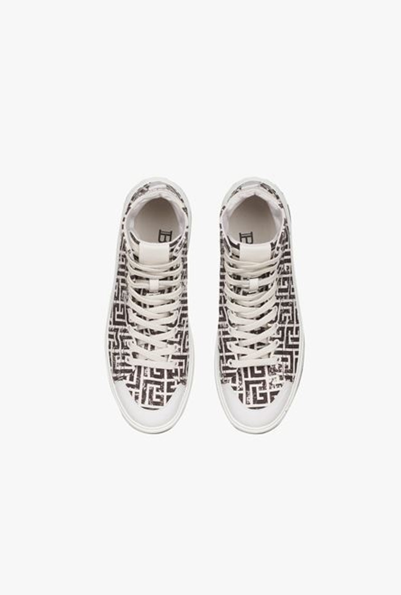 White and black monogram canvas B-Court high-top sneakers 4
