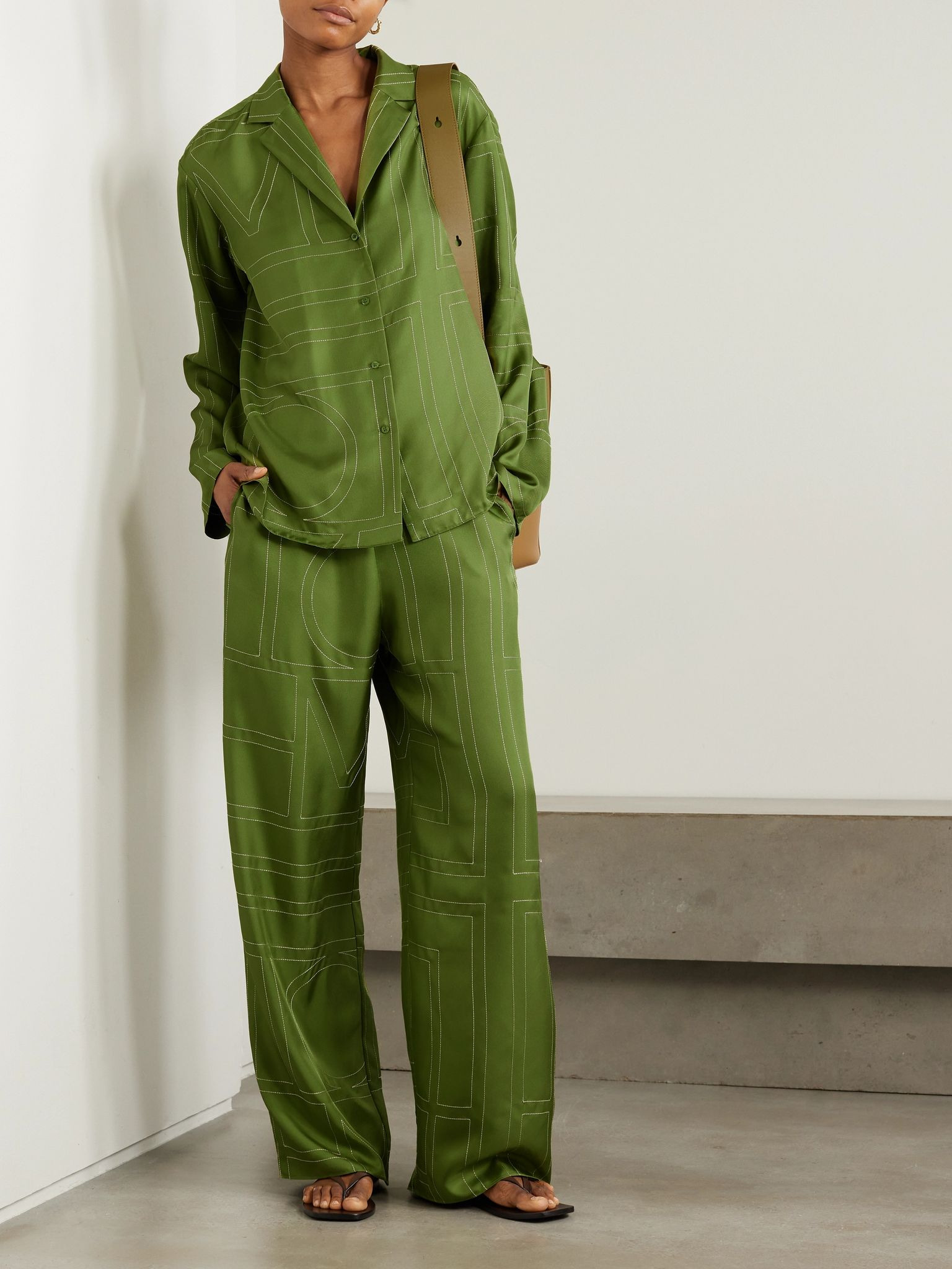 Embroidered silk-twill shirt Green - 2