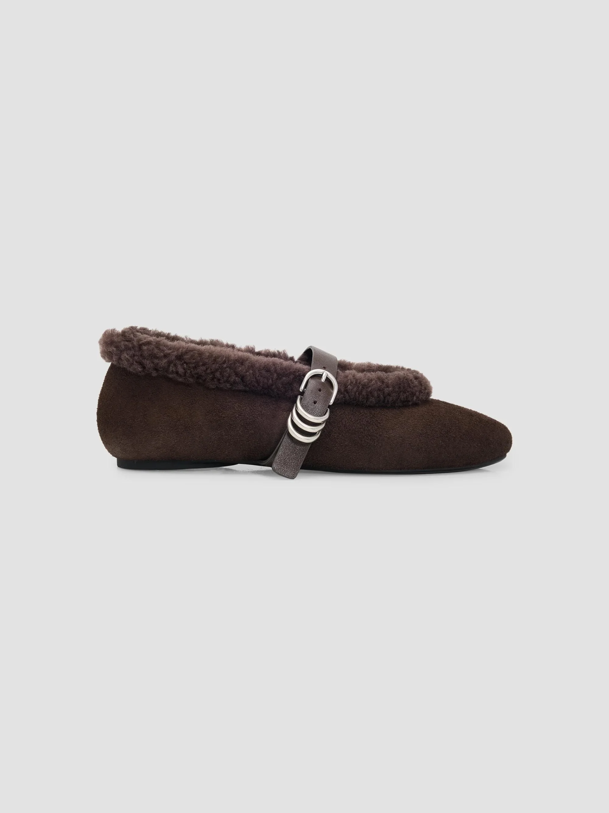 Women's Spire Shearling-Trim Suede Mary Janes - Dark Chocolate Suede - 1