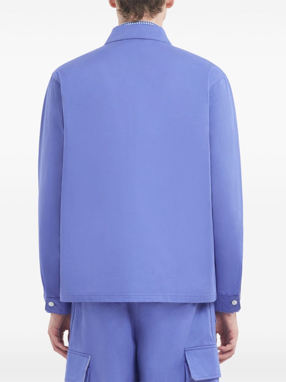 logo-embroidered cotton shirt jacket - 4