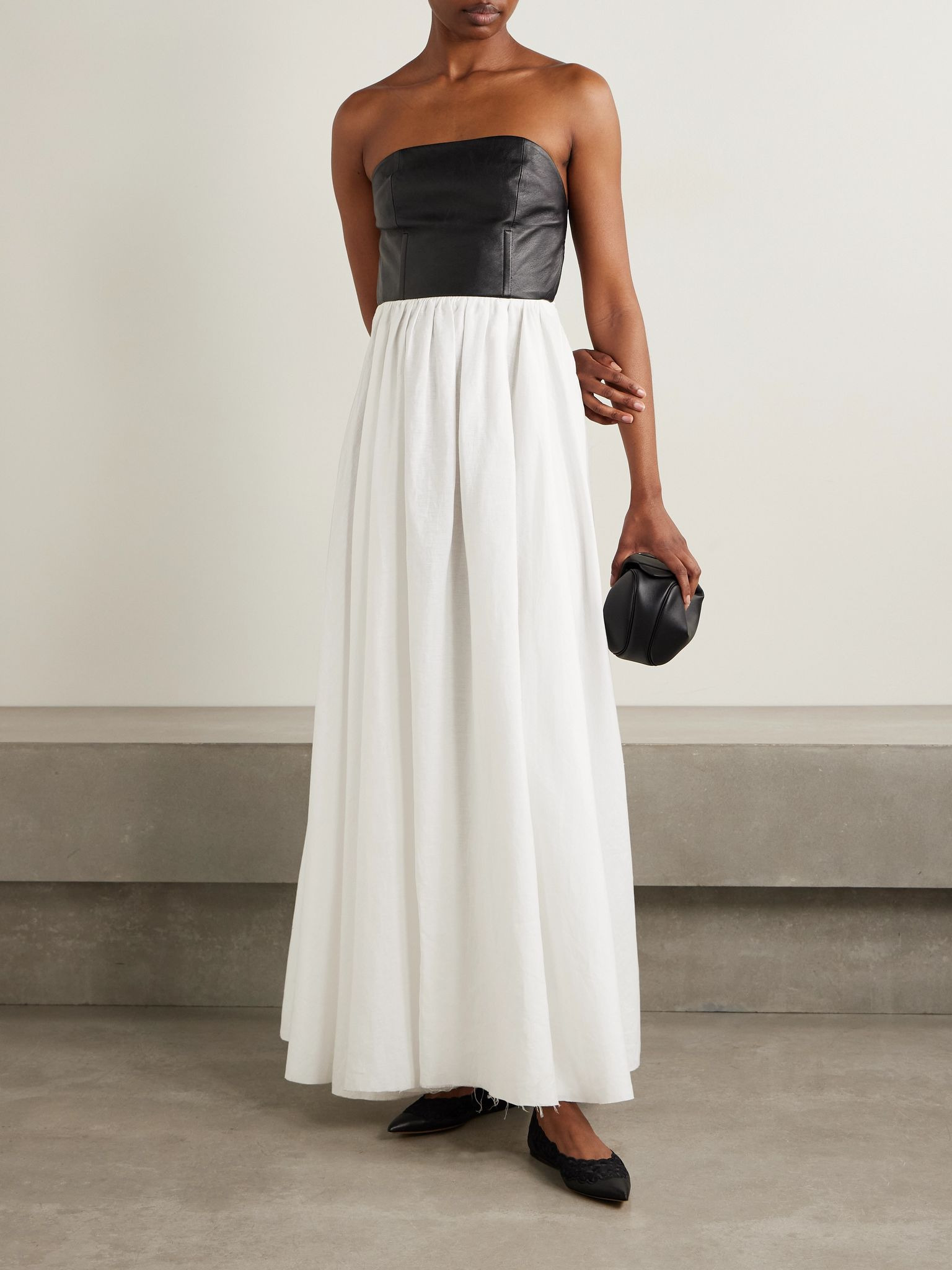 Lehti strapless linen and leather maxi dress Black - 2