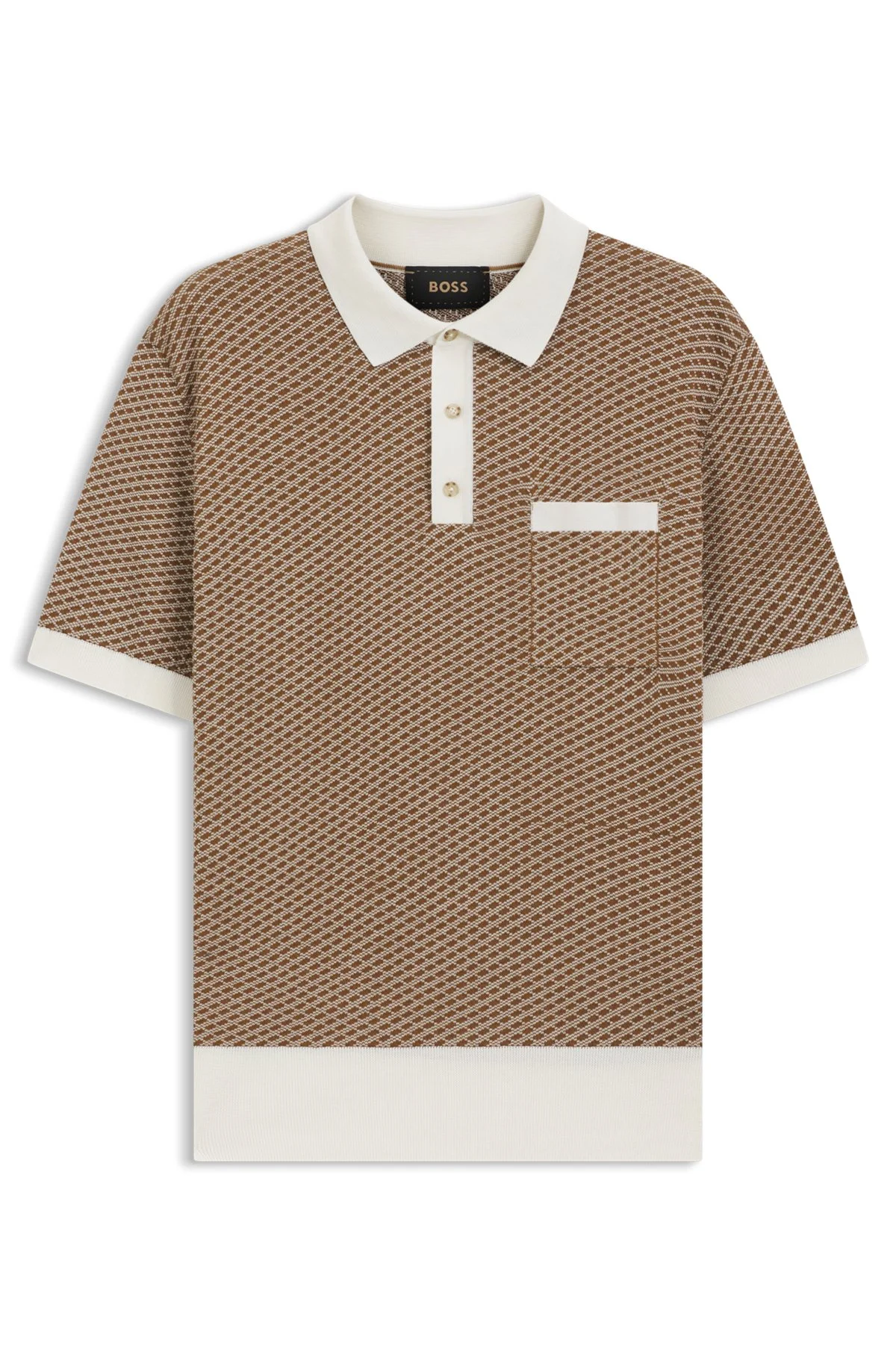 COTTON-SILK KNIT POLO WITH GEOMETRIC PATTERN - 1