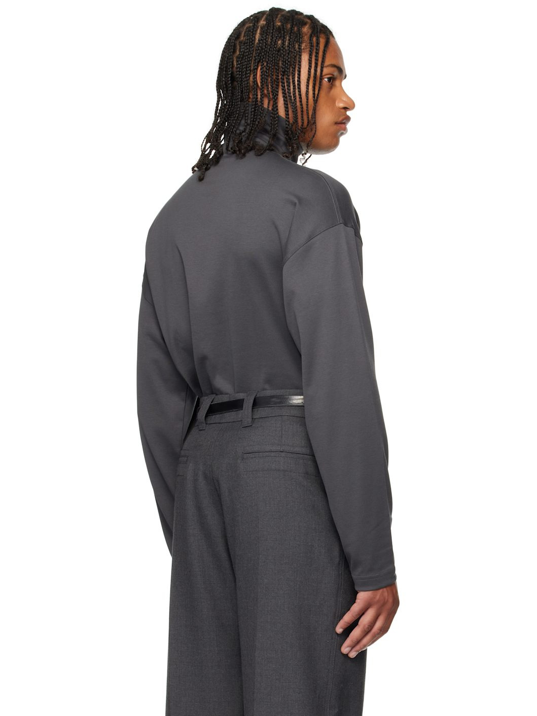 Gray Relaxed Mock Neck T-shirt - 3