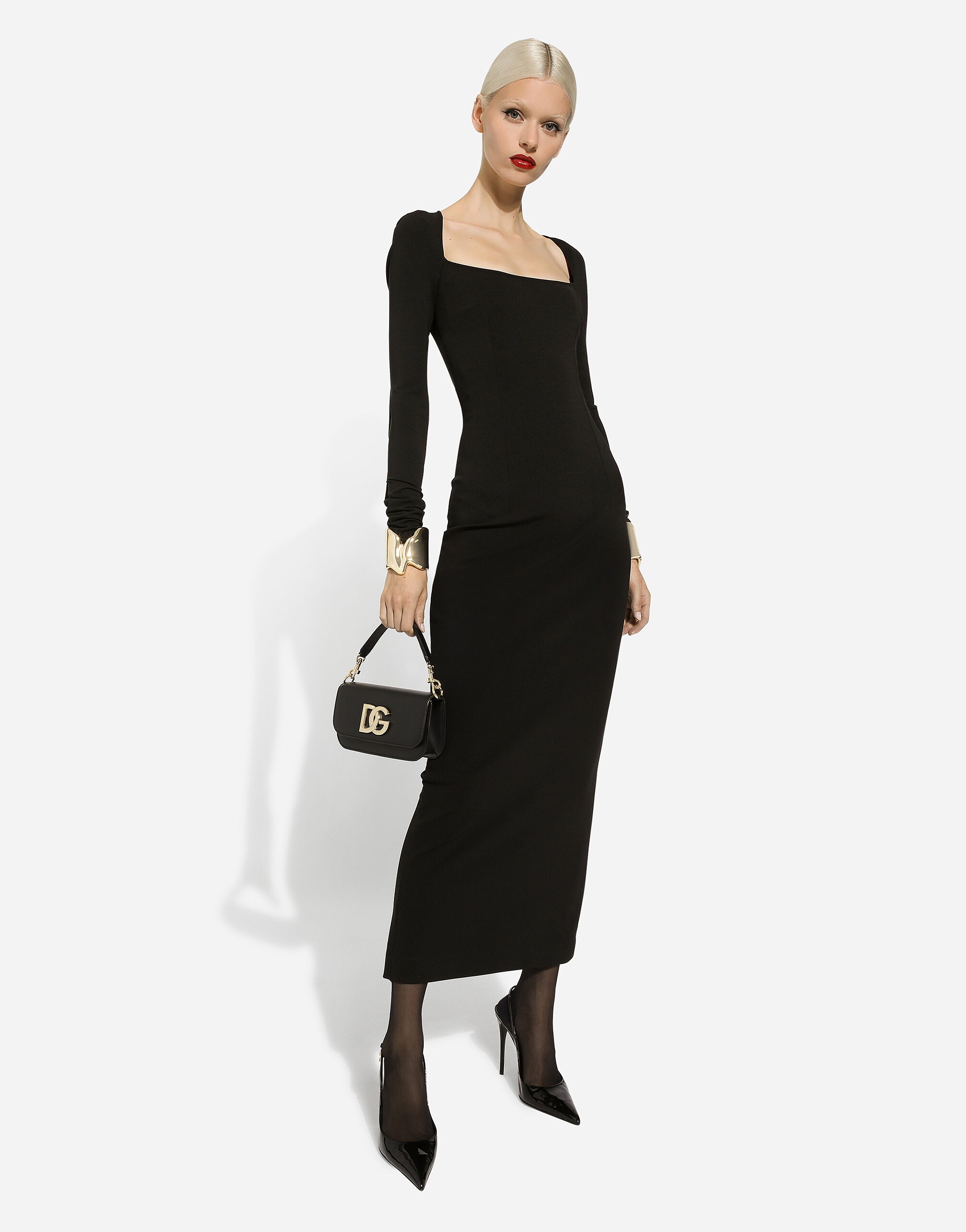 Long-sleeved jersey Milano rib sheath dress: - 5