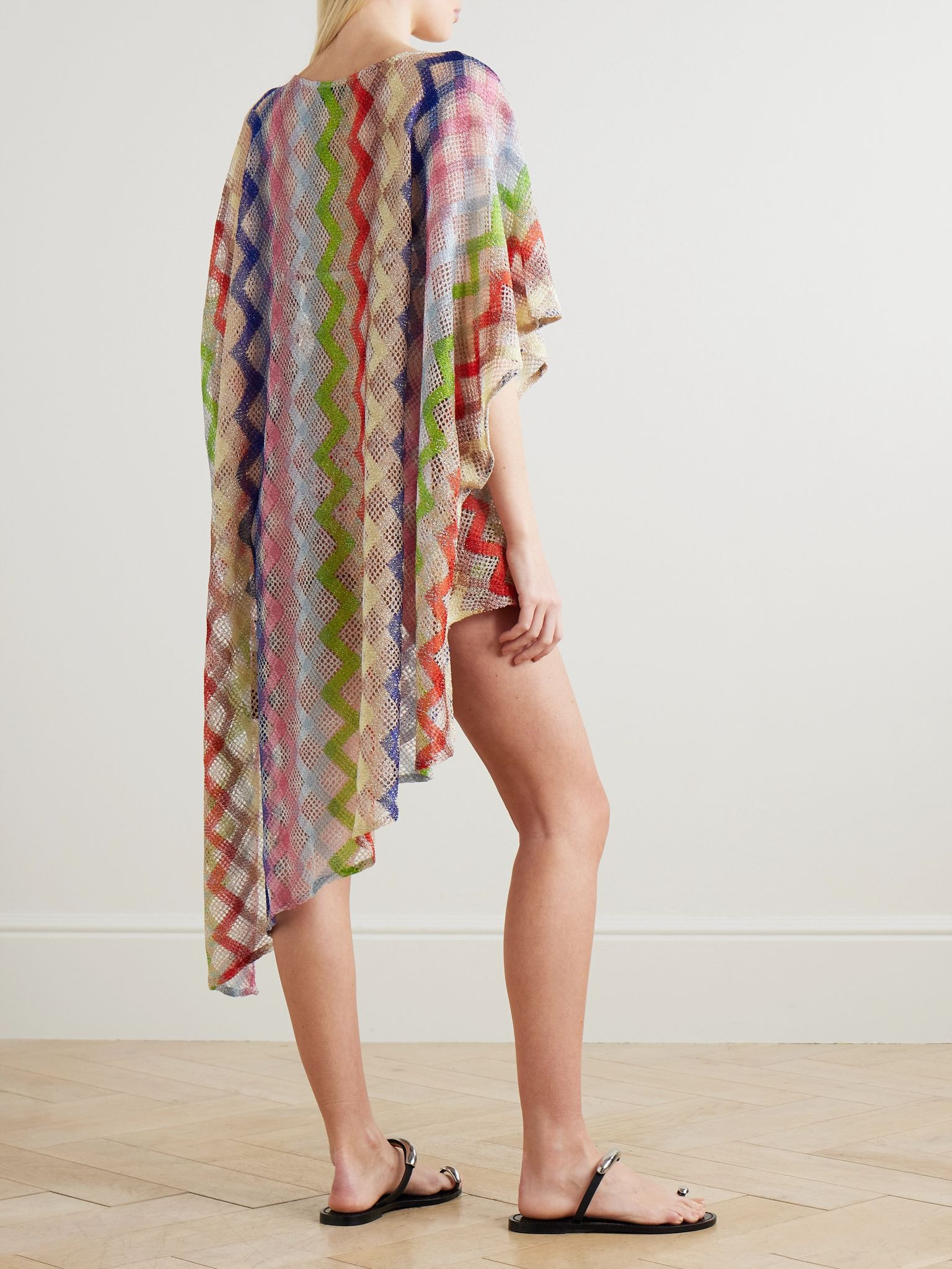 Mare asymmetric metallic crochet-knit kaftan Multi - 3