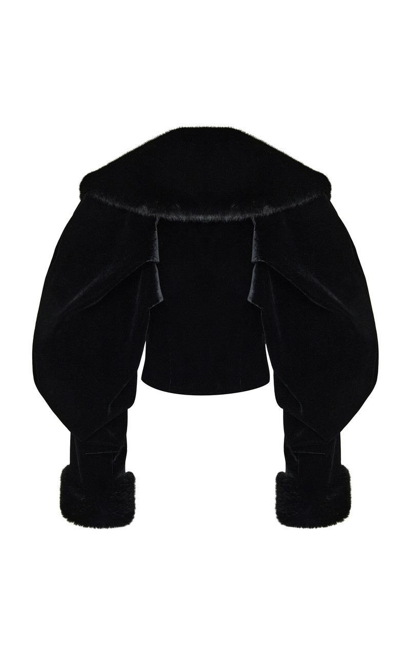 Cropped Velvet & Faux Fur Coat black 3