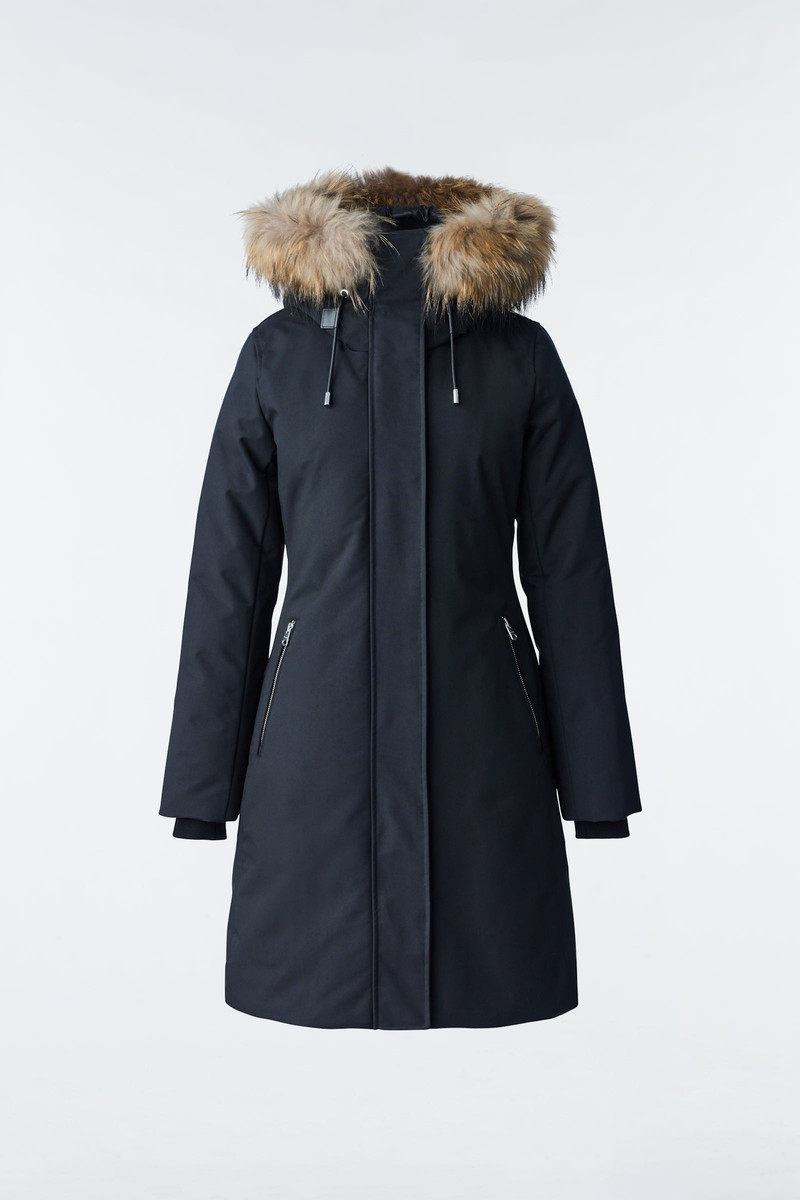 SHILOH 2-IN-1 fitted down coat with removable bib and natural fur 1