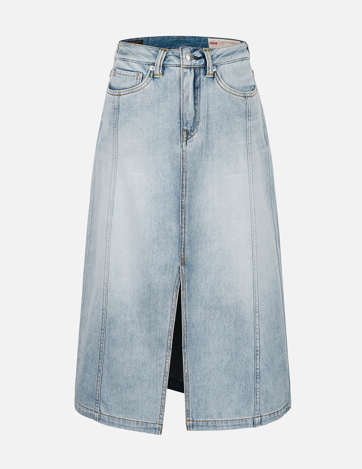 Washed Deconstructed Seagull Fashion Fit Demin Midi Skirt - 2