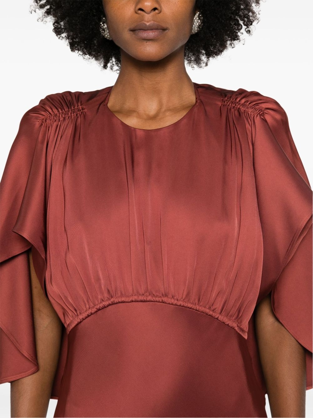 cape-insert round-neck maxi dress - 5