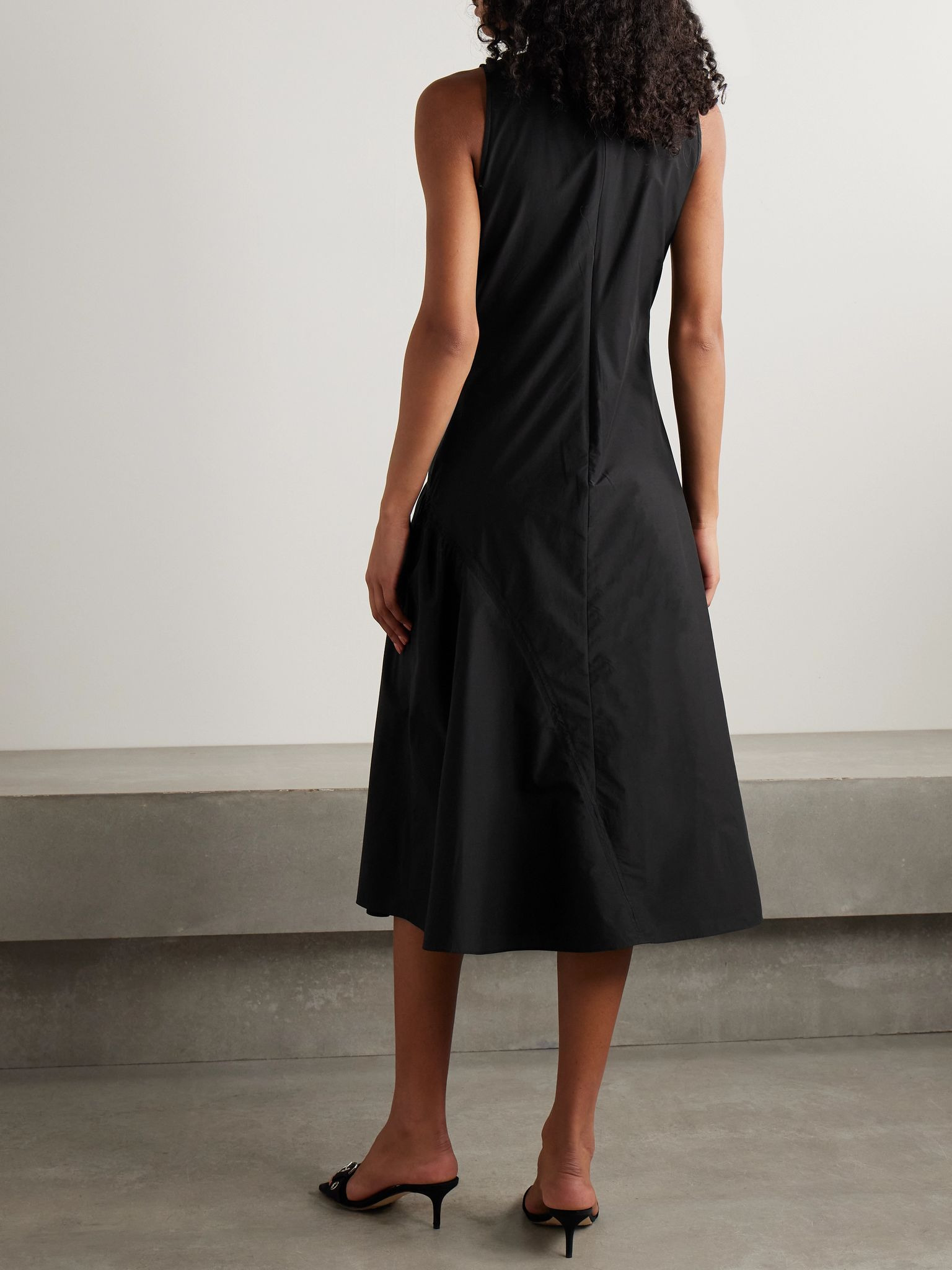 Ruched cotton-blend sateen midi dress Black - 3