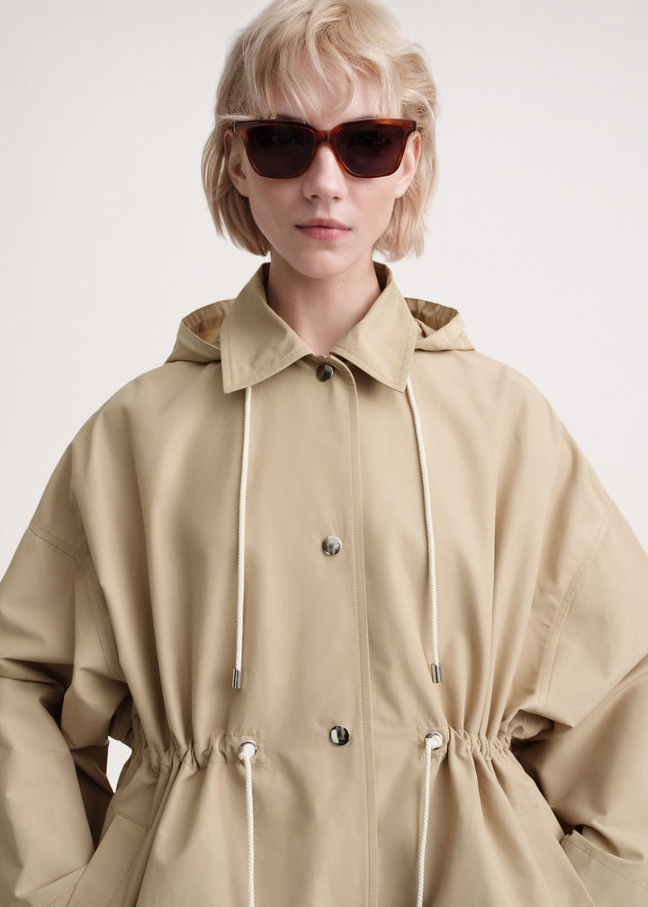 Hooded cotton-nylon parka trench beige - 5