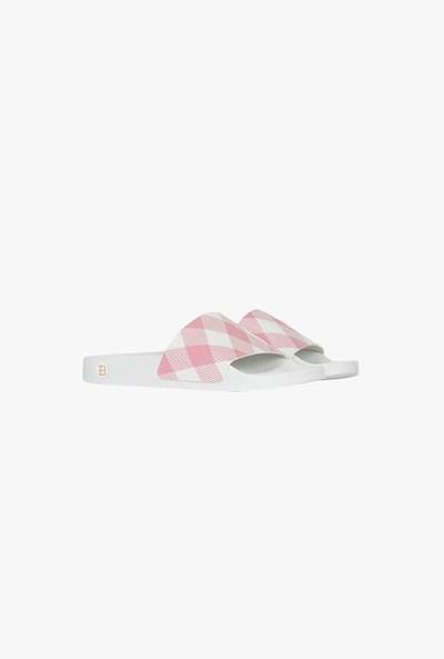 Balmain Leather Calypso sandals with a pink and white gingham print outlook