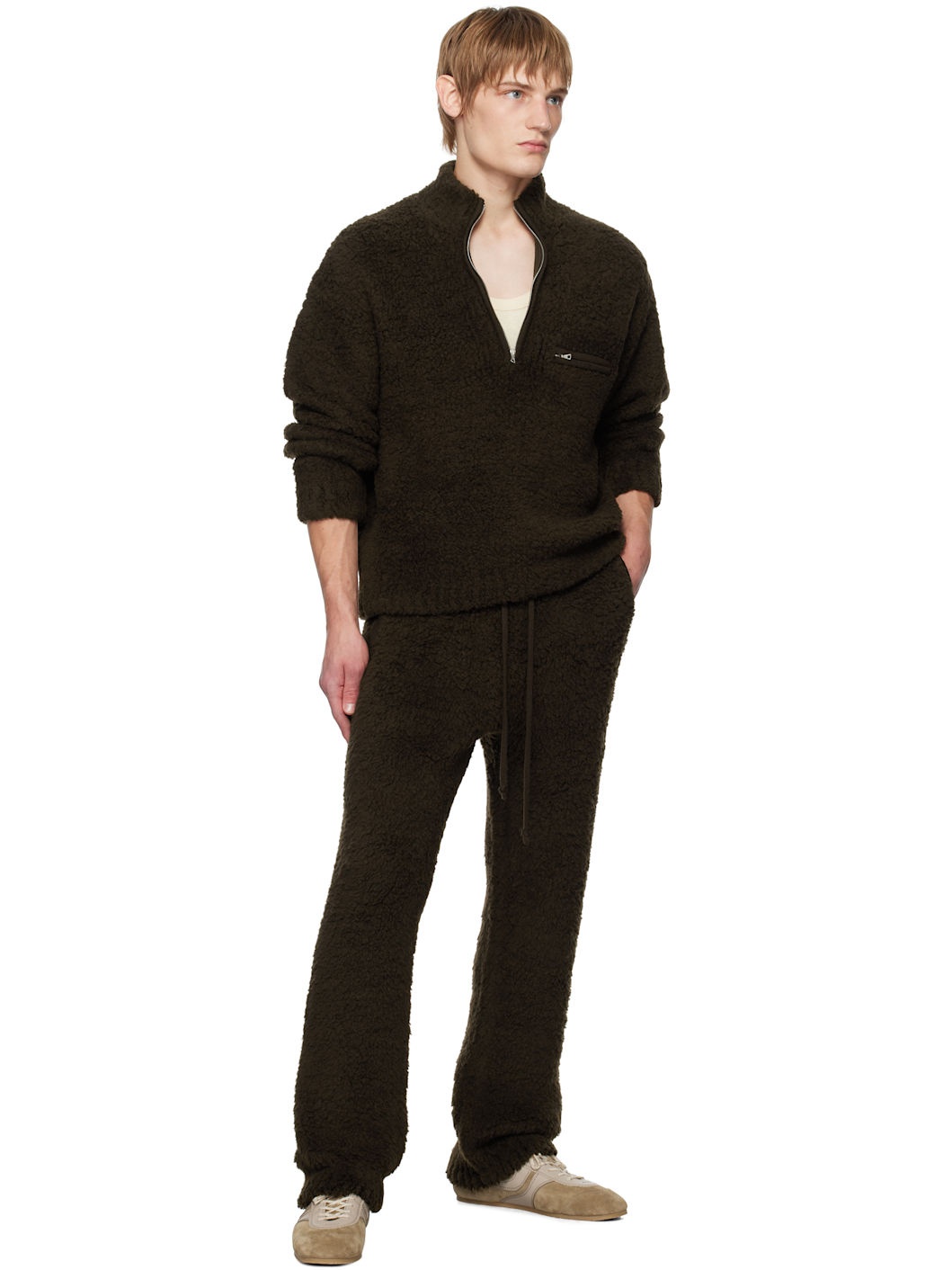 Brown Merino Wool Boa Knit Sweatpants - 4