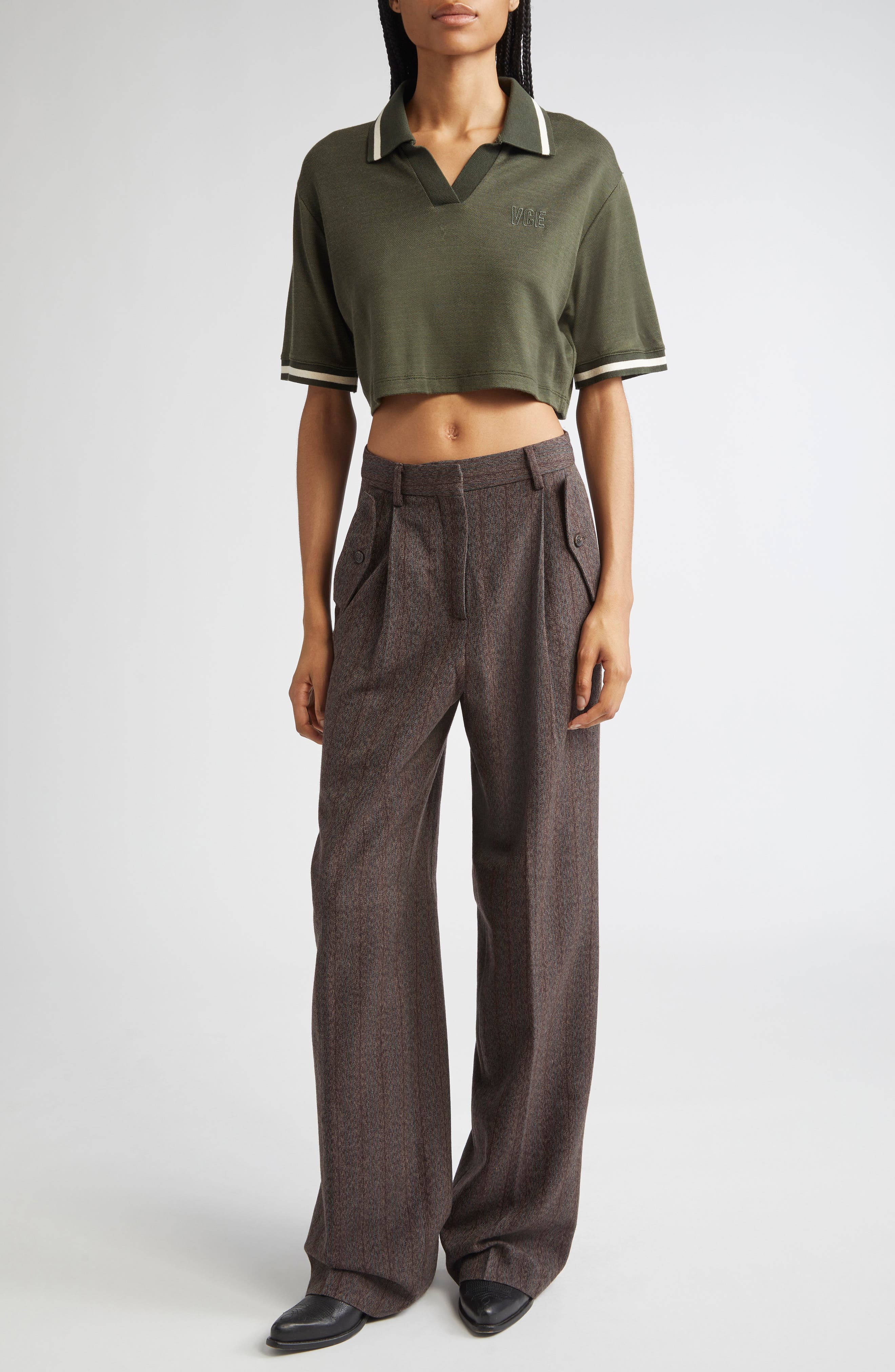Golden Goose Journey Crop Jersey Polo in Grape Leaf at Nordstrom - 2