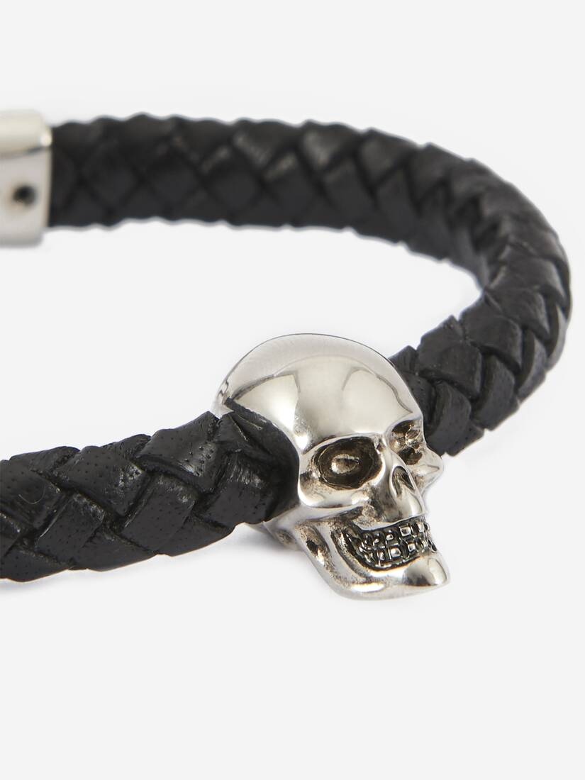Men's Skull Leather Bracelet in Black - 3