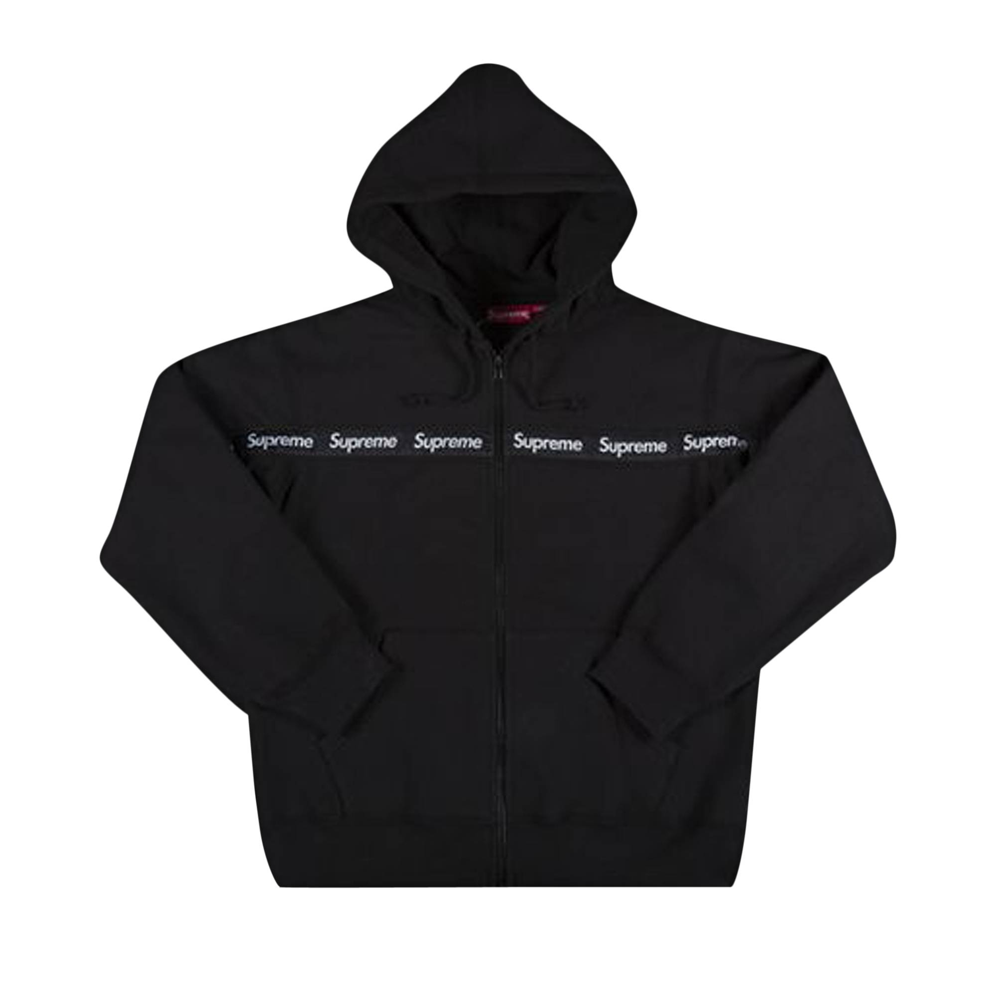 Supreme Text Stripe Zip Up Hooded Sweatshirt 'Black' - 1