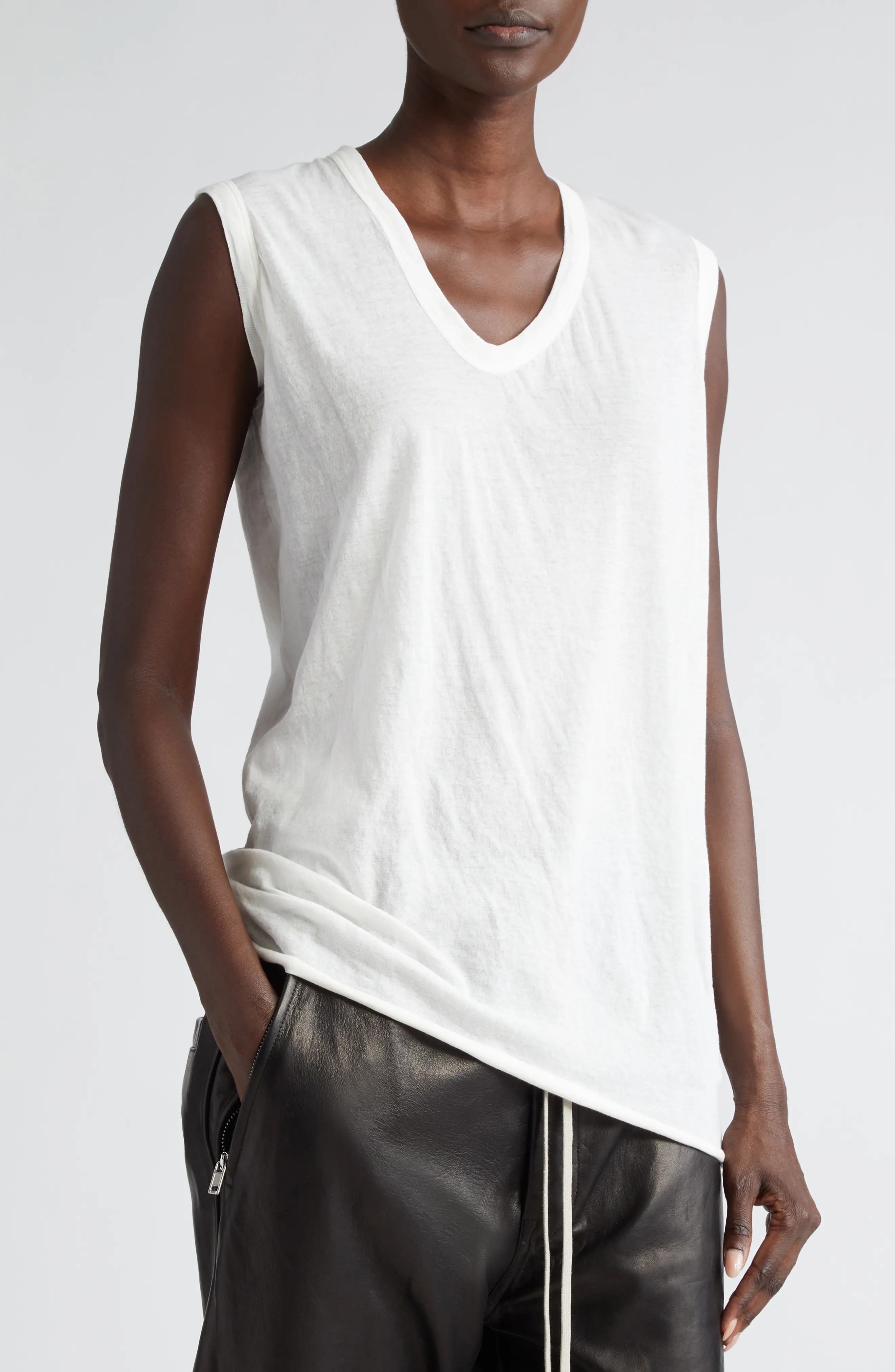 Semisheer U-Neck Cotton Jersey Tank - 5